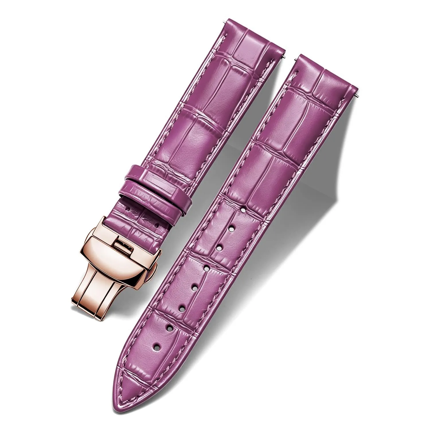 BINLUN Cinturino per Orologio in Pelle con Fibbia a Farfalla, Amaranto, Fibbia Oro Rosa, 12mm - immagine 1