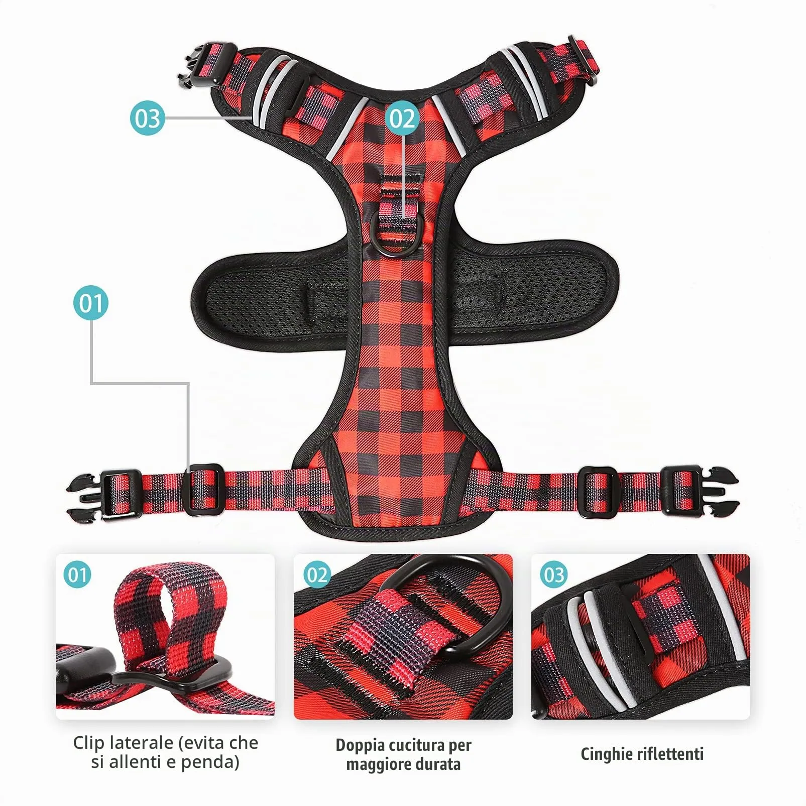 HEELE Pettorina Cane Anti-tiro Riflettente e Regolabile con Maniglia, Rosso-Nero S - immagine 4