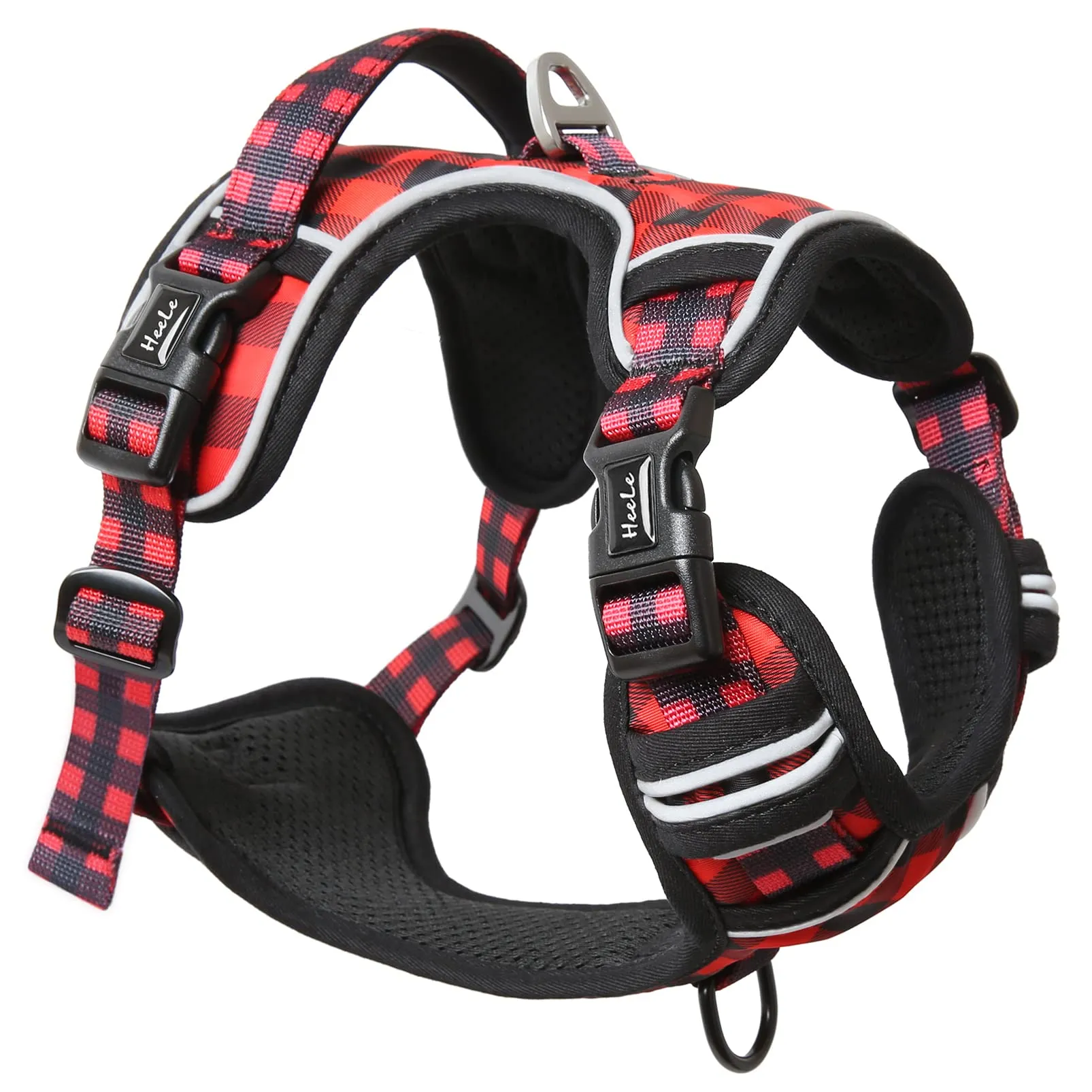 HEELE Imbracatura per Cani Anti-tiro Riflettente e Regolabile, Sgancio Rapido dal Collo, Imbottita con Maniglia, Rosso-Nero XL - immagine 1