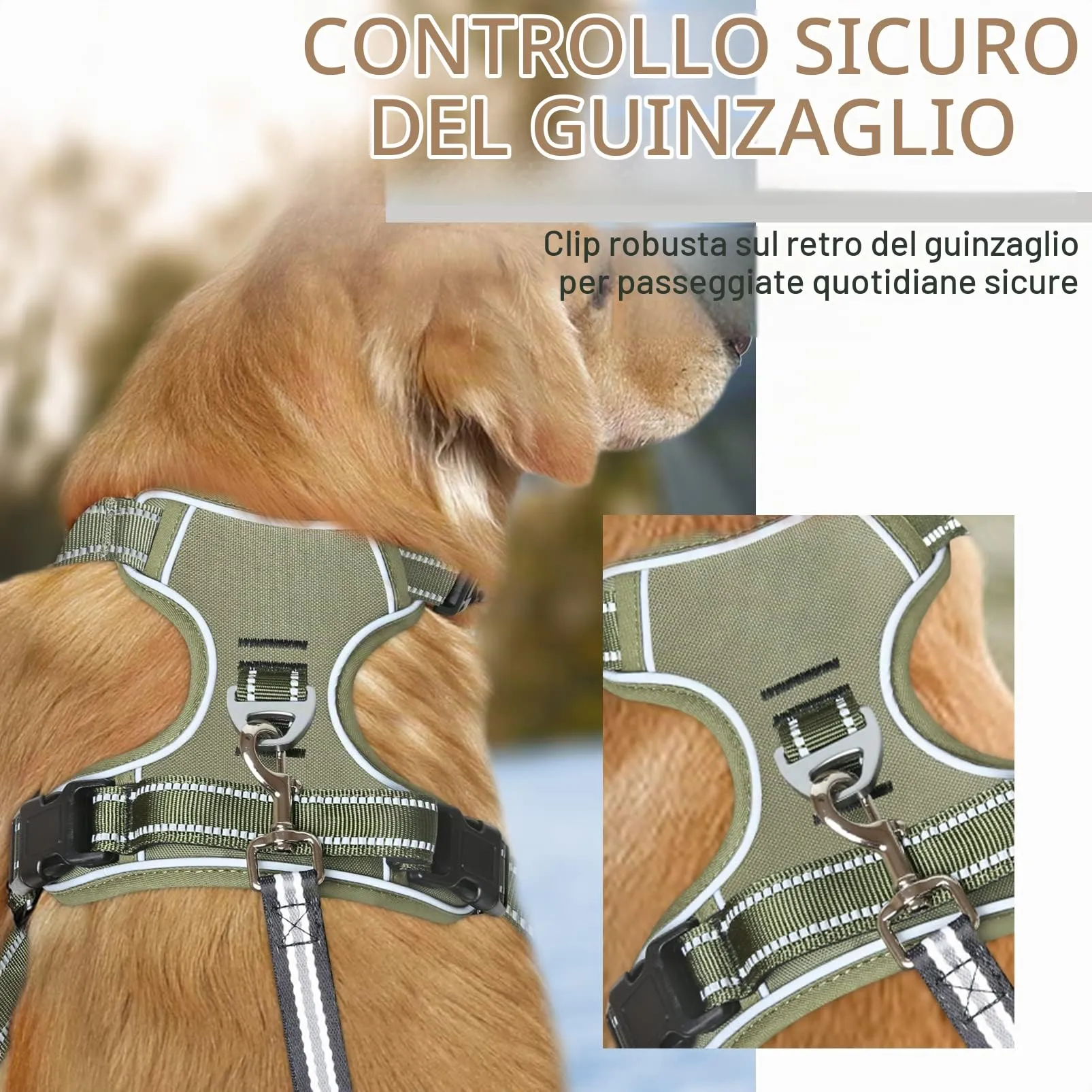 HEELE Pettorina Cane Anti-tiro Riflettente e Regolabile con Maniglia, Turchese L - immagine 7