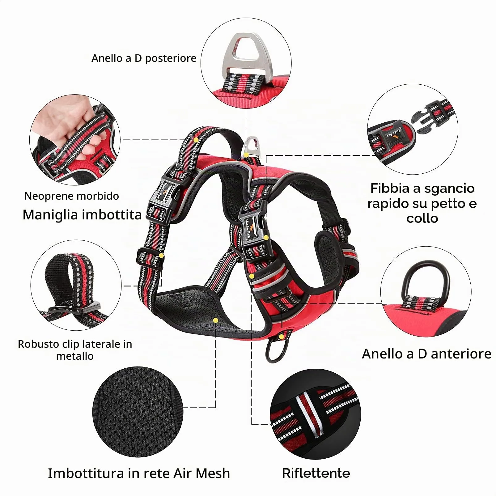 HEELE Pettorina Cane Anti-tiro Riflettente e Regolabile con Maniglia, Rosso, L - immagine 4