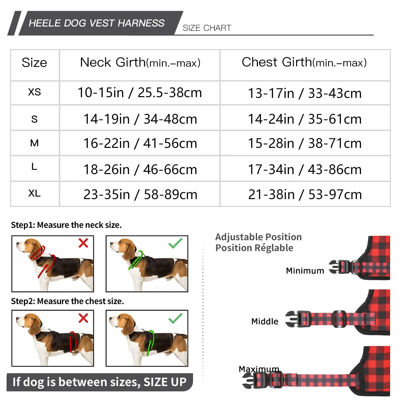 HEELE Pettorina Cane Anti-tiro Riflettente e Regolabile con Maniglia, Rosso-Nero, L - immagine 6