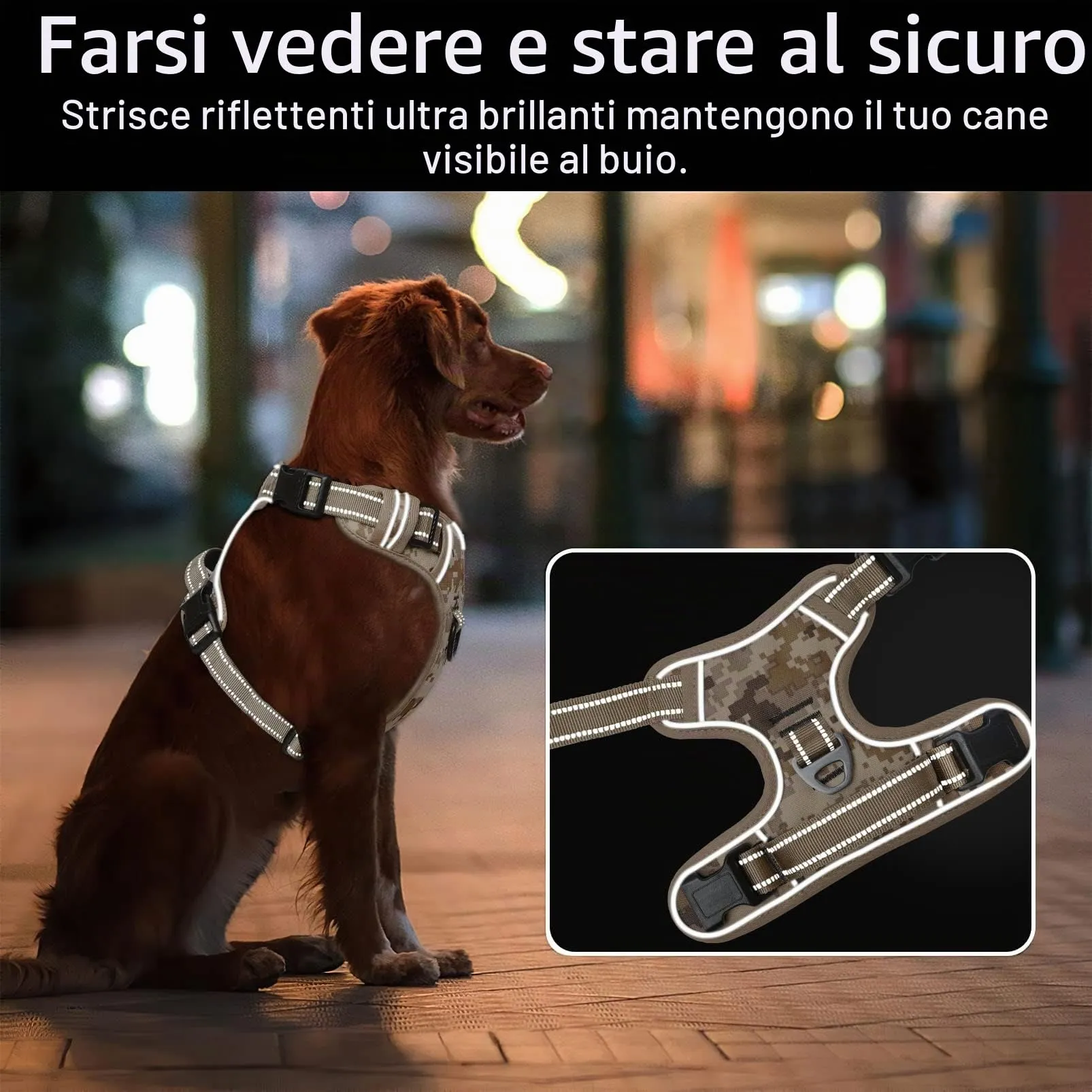 HEELE Pettorina Cane Anti-tiro Riflettente e Regolabile, Imbracatura con Sgancio Rapido dal Collo e Maniglia, Mimetico Marrone, L - immagine 5