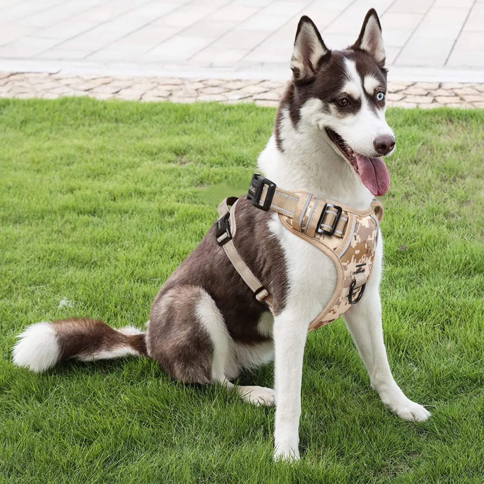 HEELE Pettorina Cane Anti-tiro Riflettente e Regolabile, Imbracatura con Sgancio Rapido dal Collo e Maniglia, Mimetico Marrone, L - immagine 6