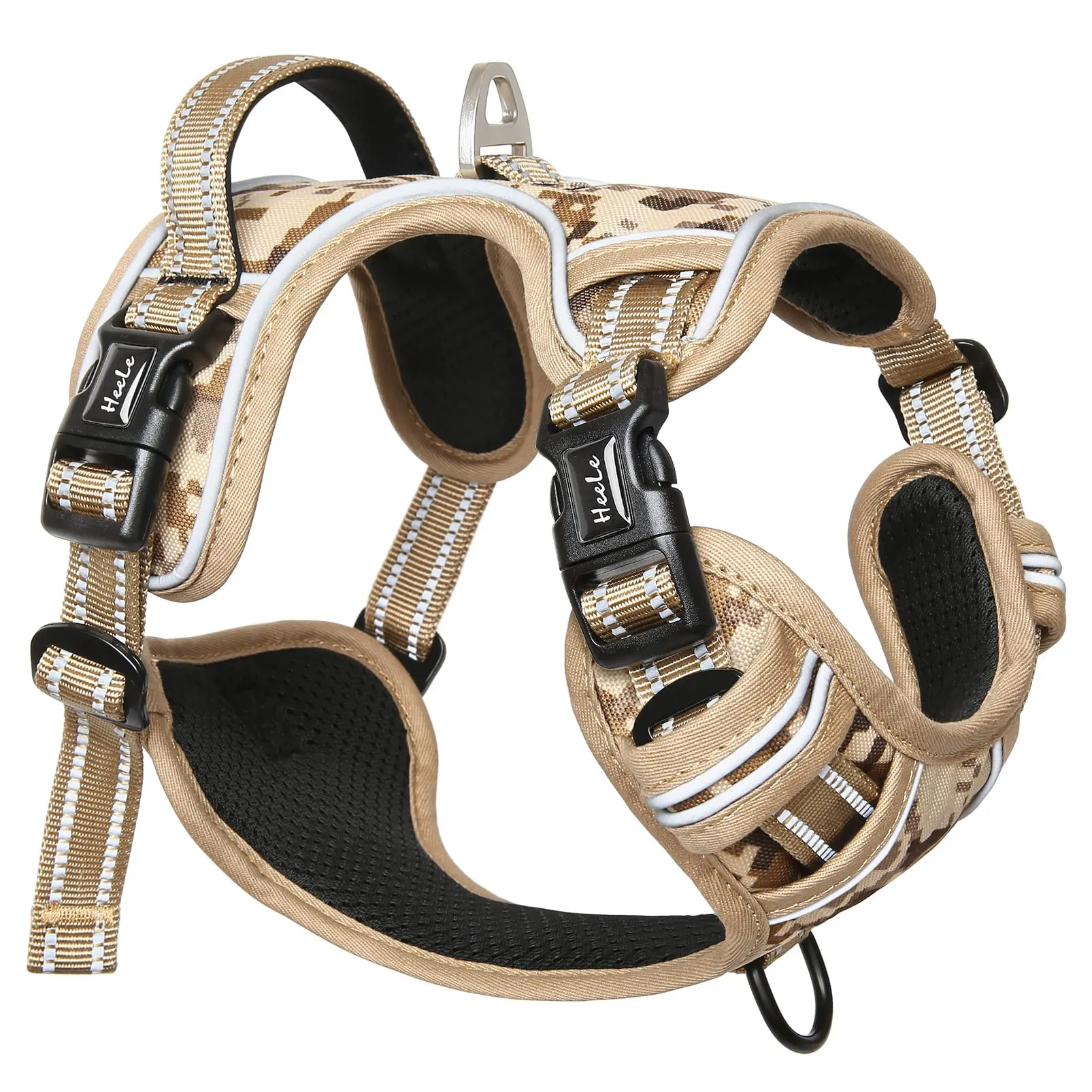 HEELE Pettorina Cane Anti-tiro Riflettente e Regolabile, Imbracatura con Sgancio Rapido dal Collo e Maniglia, Mimetico Marrone, L - immagine 7