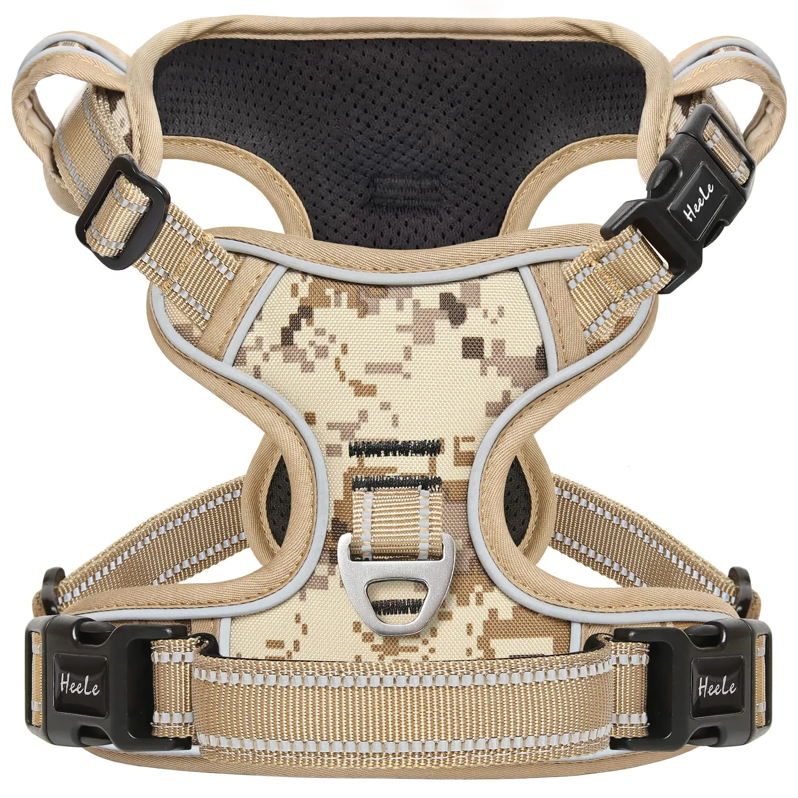 HEELE Imbracatura per Cani Anti-tiro Riflettente e Regolabile, Sgancio Rapido dal Collo, Mimetico Marrone, XL - immagine 1