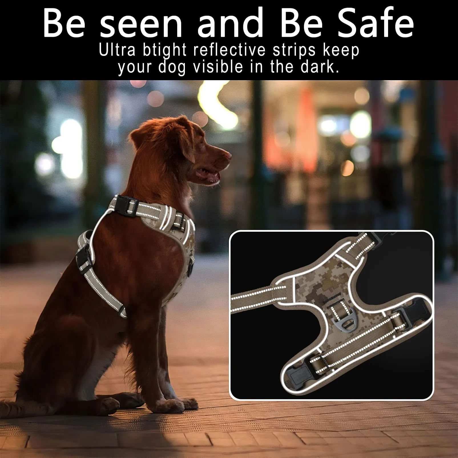 HEELE Imbracatura per Cani Anti-tiro Riflettente e Regolabile, Sgancio Rapido dal Collo, Mimetico Marrone, XL - immagine 6