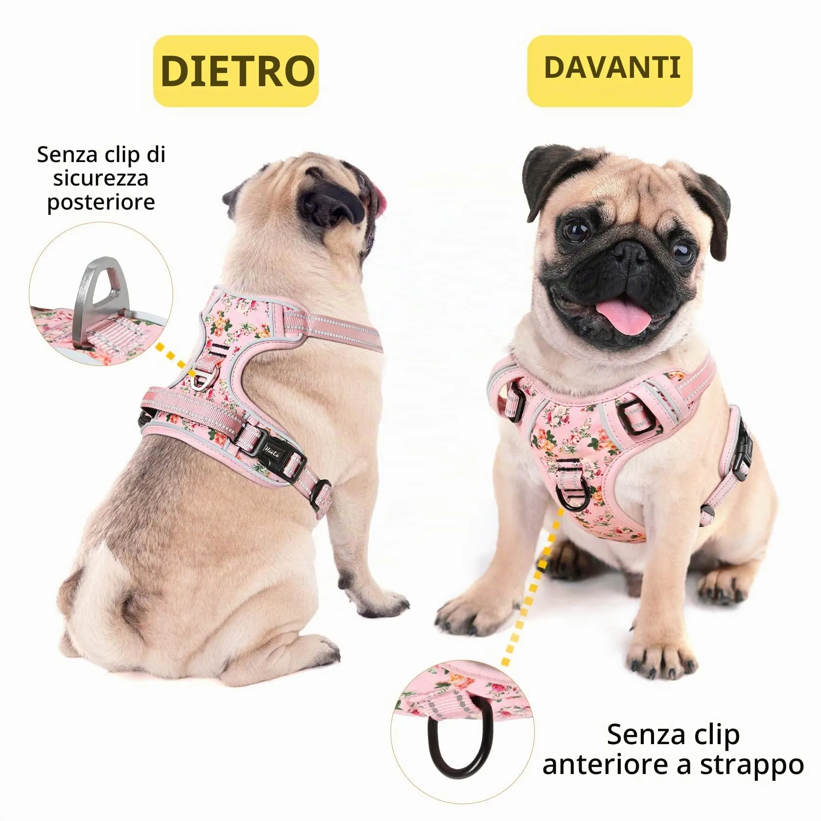 HEELE Pettorina Cane Anti-tiro Riflettente e Regolabile con Maniglia, Floral-Rosa S - immagine 5