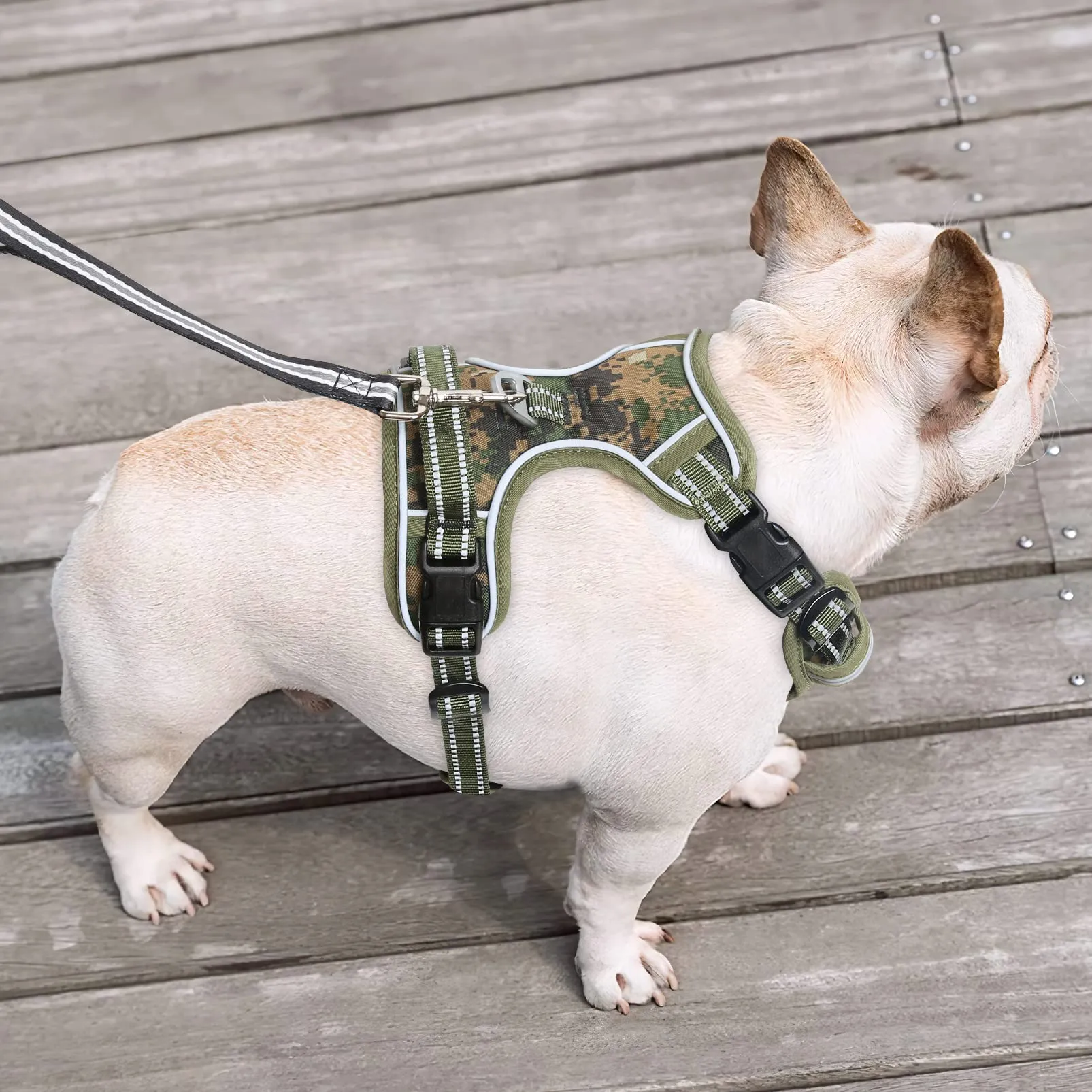 HEELE Pettorina per Cani Anti-tiro Riflettente e Regolabile, Mimetico Verde, M - immagine 6