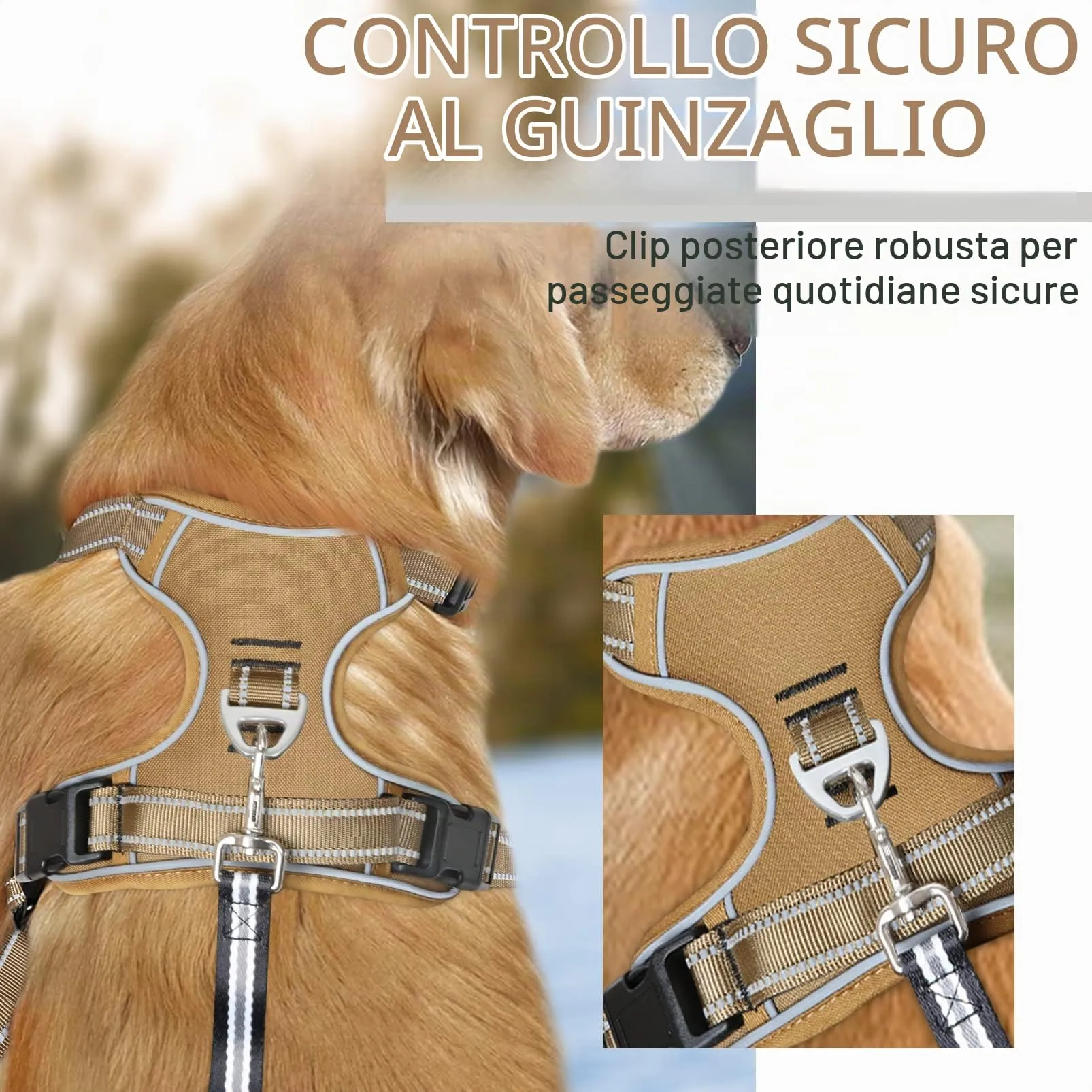 HEELE Pettorina Cane Anti-tiro Riflettente e Regolabile con Maniglia, Marrone M - immagine 3