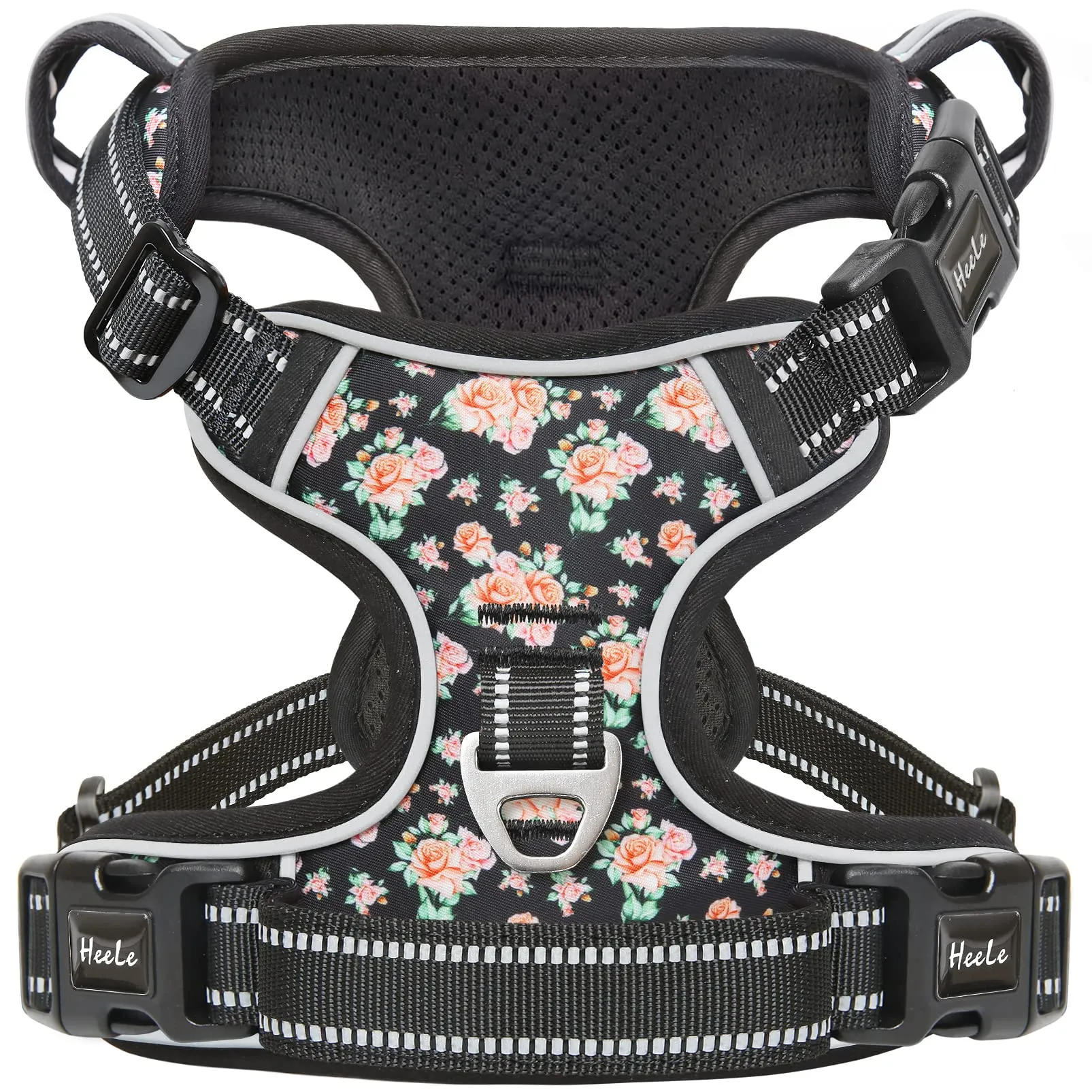 HEELE Pettorina Cane Anti-tiro Riflettente e Regolabile con Maniglia, Floral-Nero, L - immagine 1