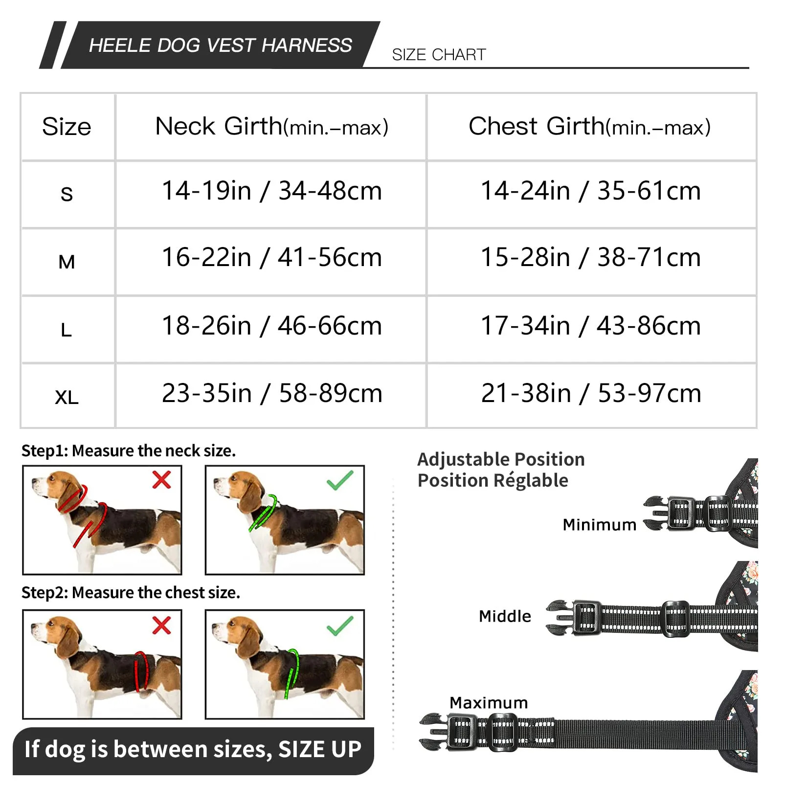 HEELE Pettorina Cane Anti-tiro Riflettente e Regolabile con Maniglia, Floral-Nero, L - immagine 5