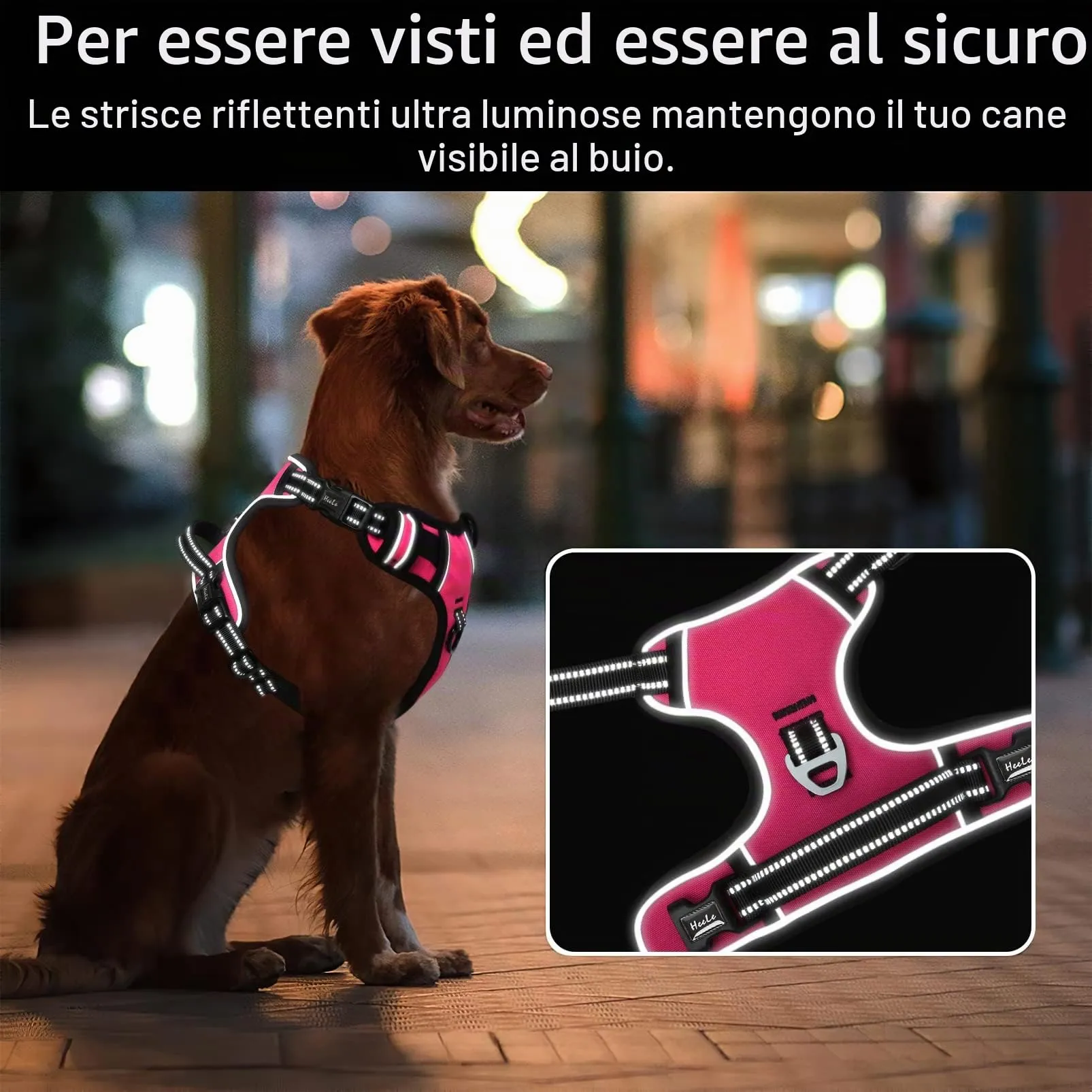 HEELE Pettorina Cane Anti-tiro Riflettente e Regolabile con Maniglia, Imbottita, Fucsia XL - immagine 6