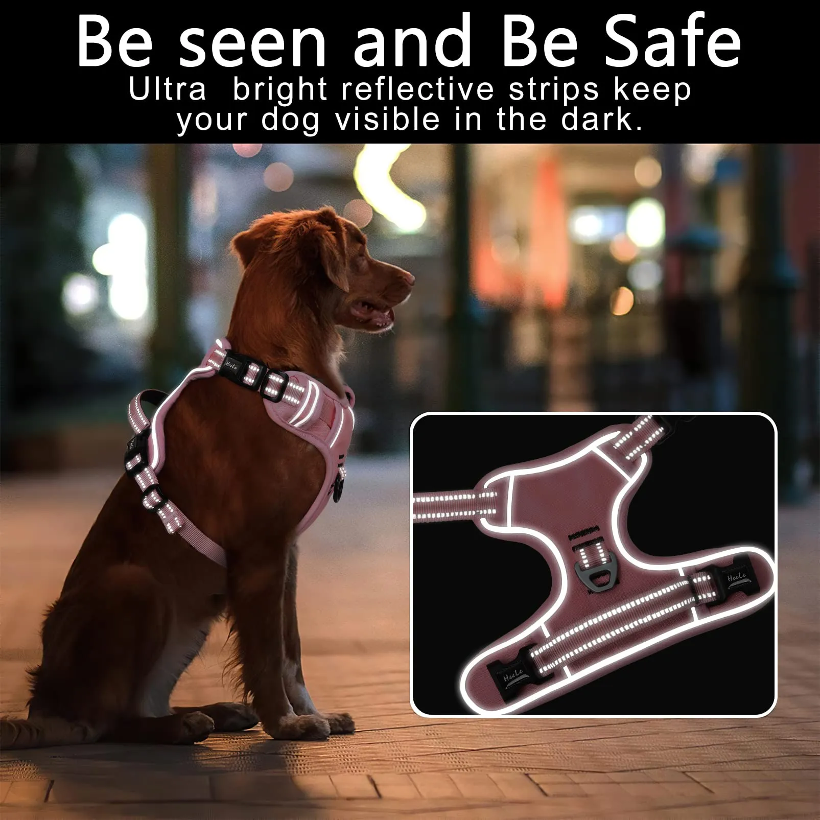 HEELE Imbracatura per Cani Anti-tiro Riflettente e Regolabile con Maniglia, Rosa Chiaro, S - immagine 6