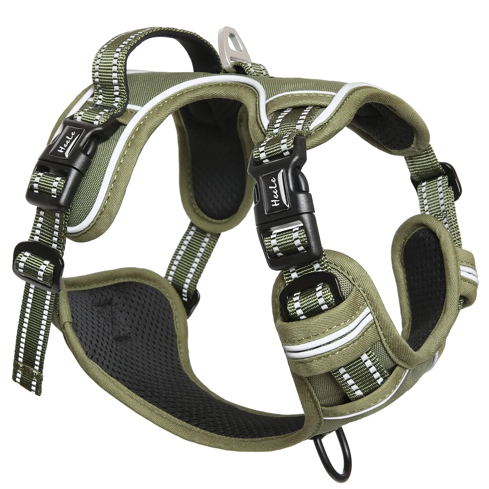 HEELE Imbracatura Cane Anti-tiro Riflettente e Regolabile con Maniglia, Verde Militare, XL - immagine 2