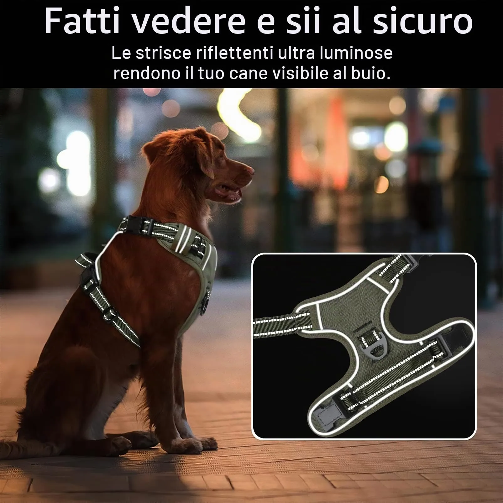 HEELE Imbracatura Cane Anti-tiro Riflettente e Regolabile con Maniglia, Verde Militare, XL - immagine 7