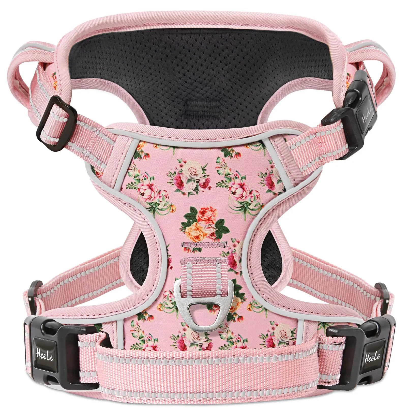 HEELE Pettorina Cane Anti-tiro Riflettente e Regolabile con Maniglia, Imbottita, Floral-Rosa, XS - immagine 1