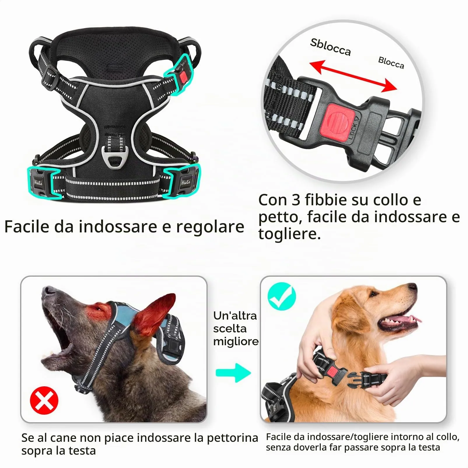 HEELE Pettorina Cane No-Pull Regolabile, Nero-Serratura, L - immagine 2