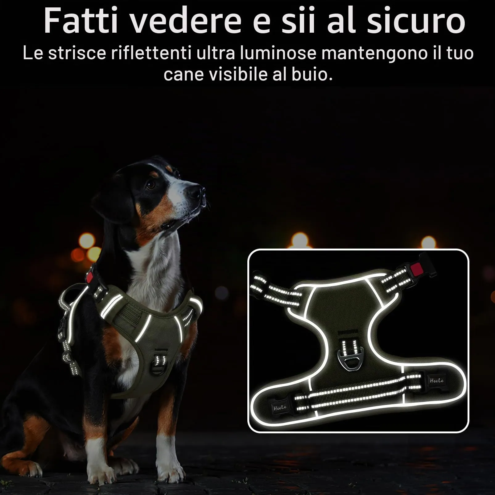 HEELE Pettorina Cane No-Pull Regolabile Riflettente, Verde-Serratura, L - immagine 6