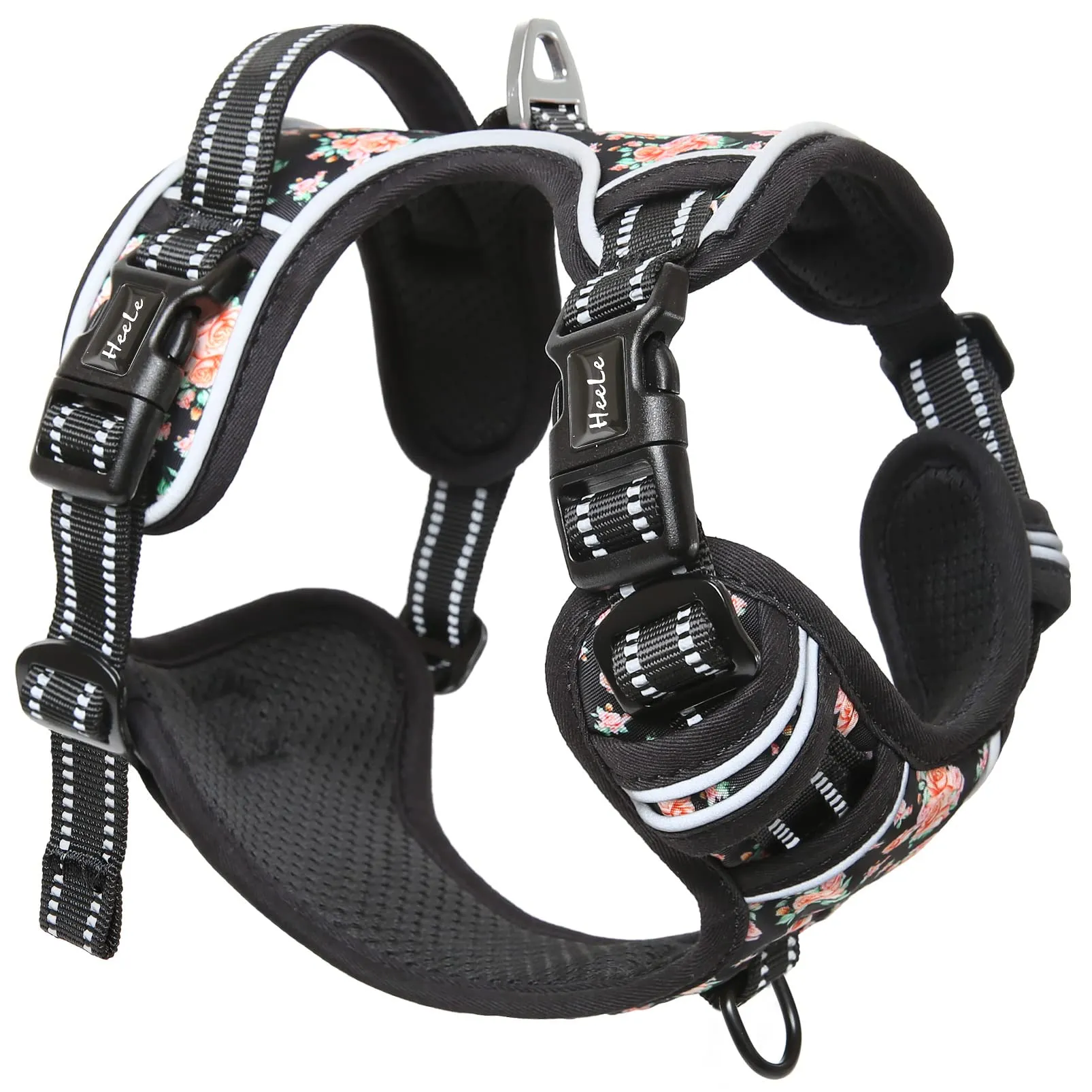HEELE Pettorina Cane Anti-tiro Riflettente e Regolabile, Imbracatura con Sgancio Rapido dal Collo e Maniglia, Morbida e Imbottita, Floral-Nero XS - immagine 7
