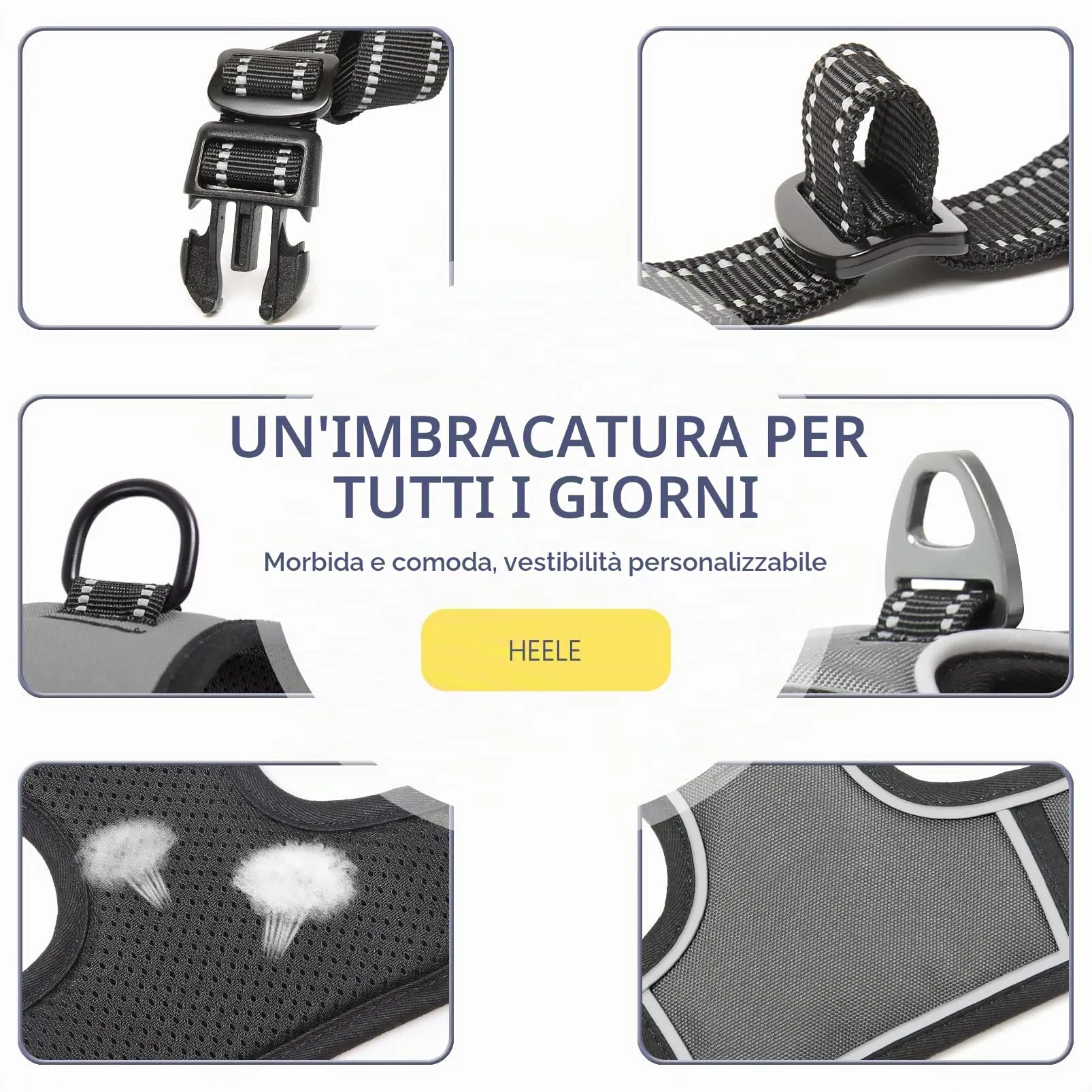 HEELE Pettorina Cane Anti-tiro Riflettente e Regolabile con Maniglia, Grigio S - immagine 6