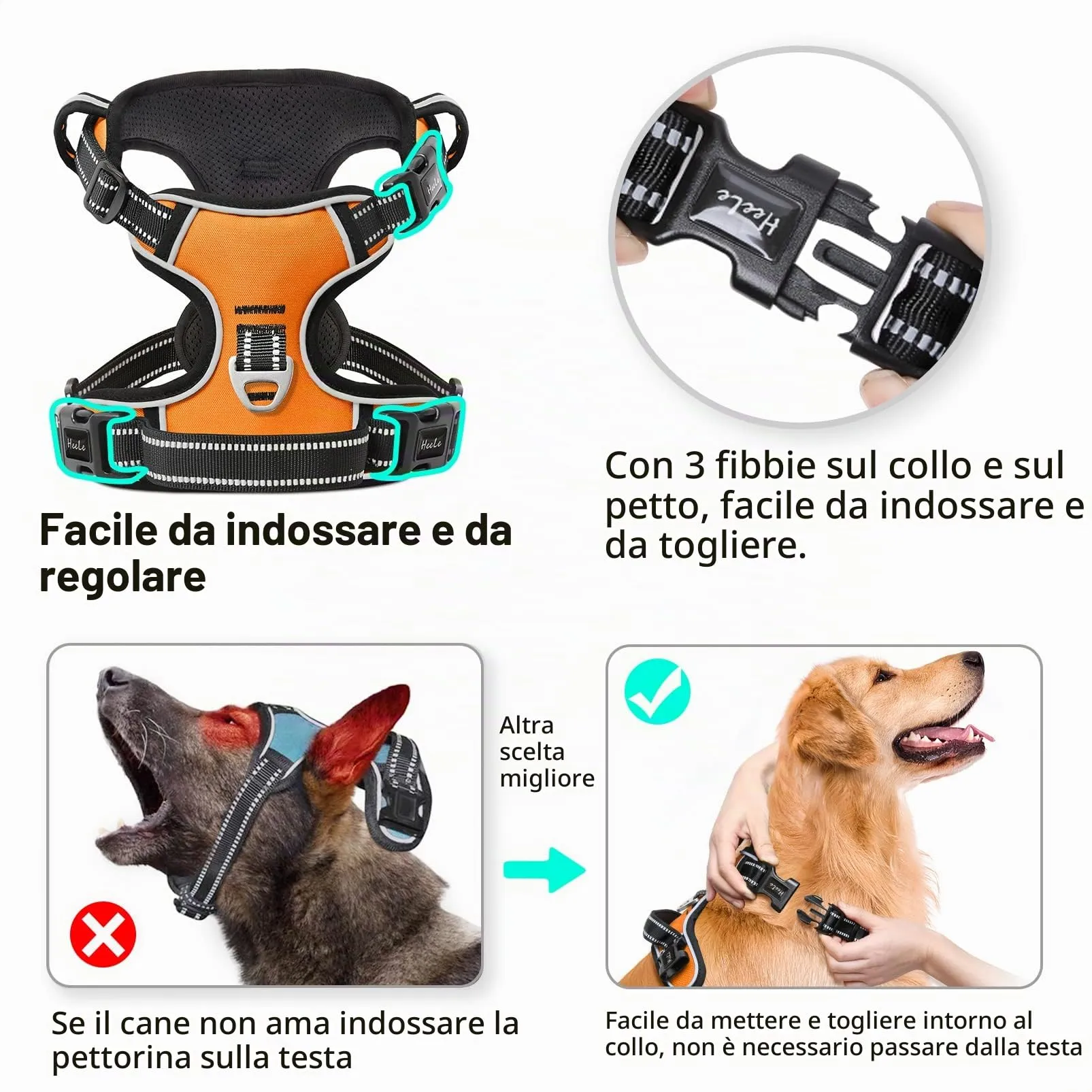 HEELE Pettorina Cane Anti-tiro Riflettente e Regolabile con Maniglia, Arancione S - immagine 2