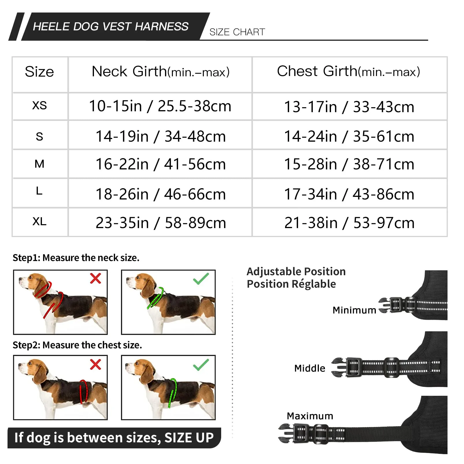 HEELE Pettorina Cane No-Pull Regolabile, Nero-Serratura, M - immagine 3
