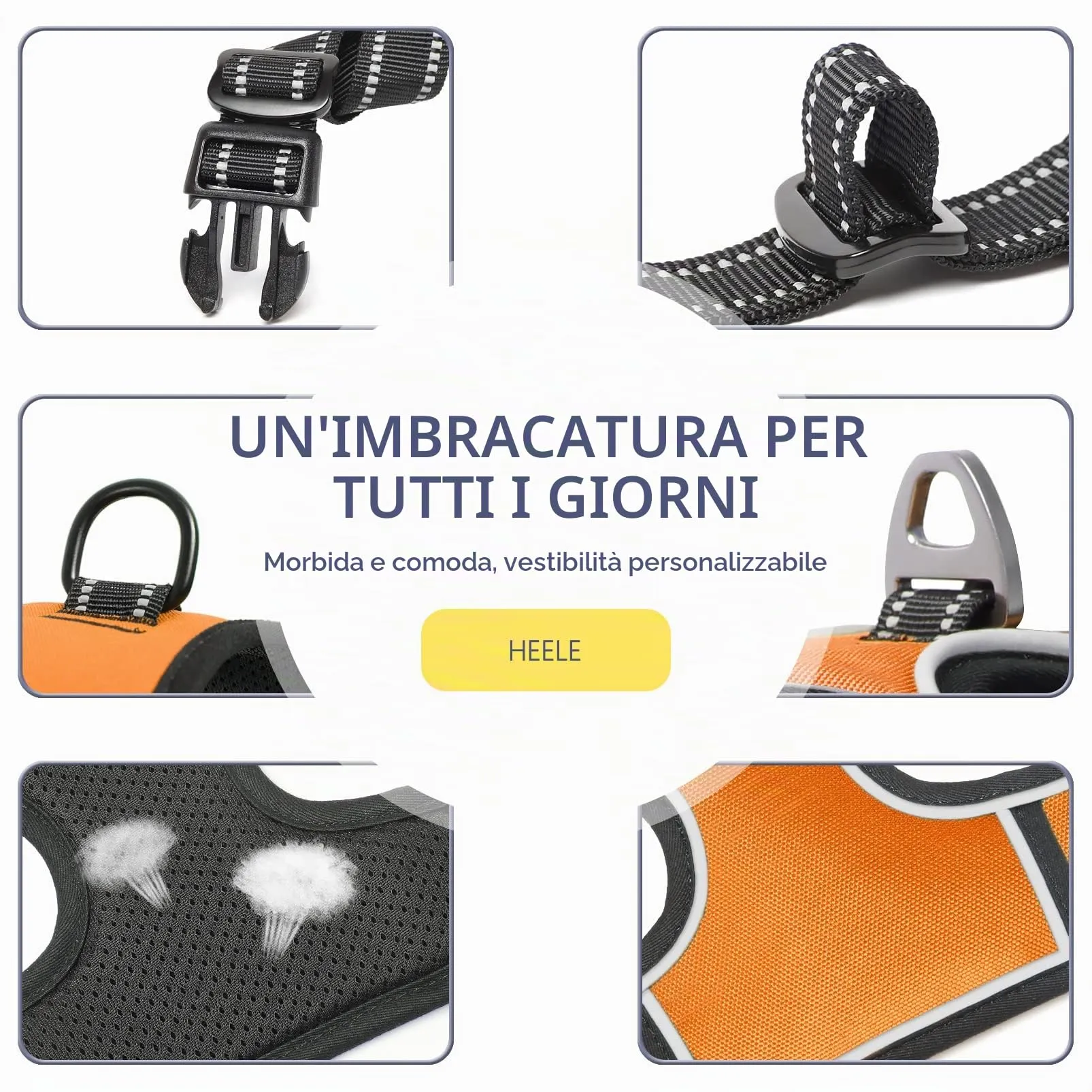 HEELE Pettorina Cane Anti-tiro Riflettente e Regolabile con Maniglia, Arancione L - immagine 3
