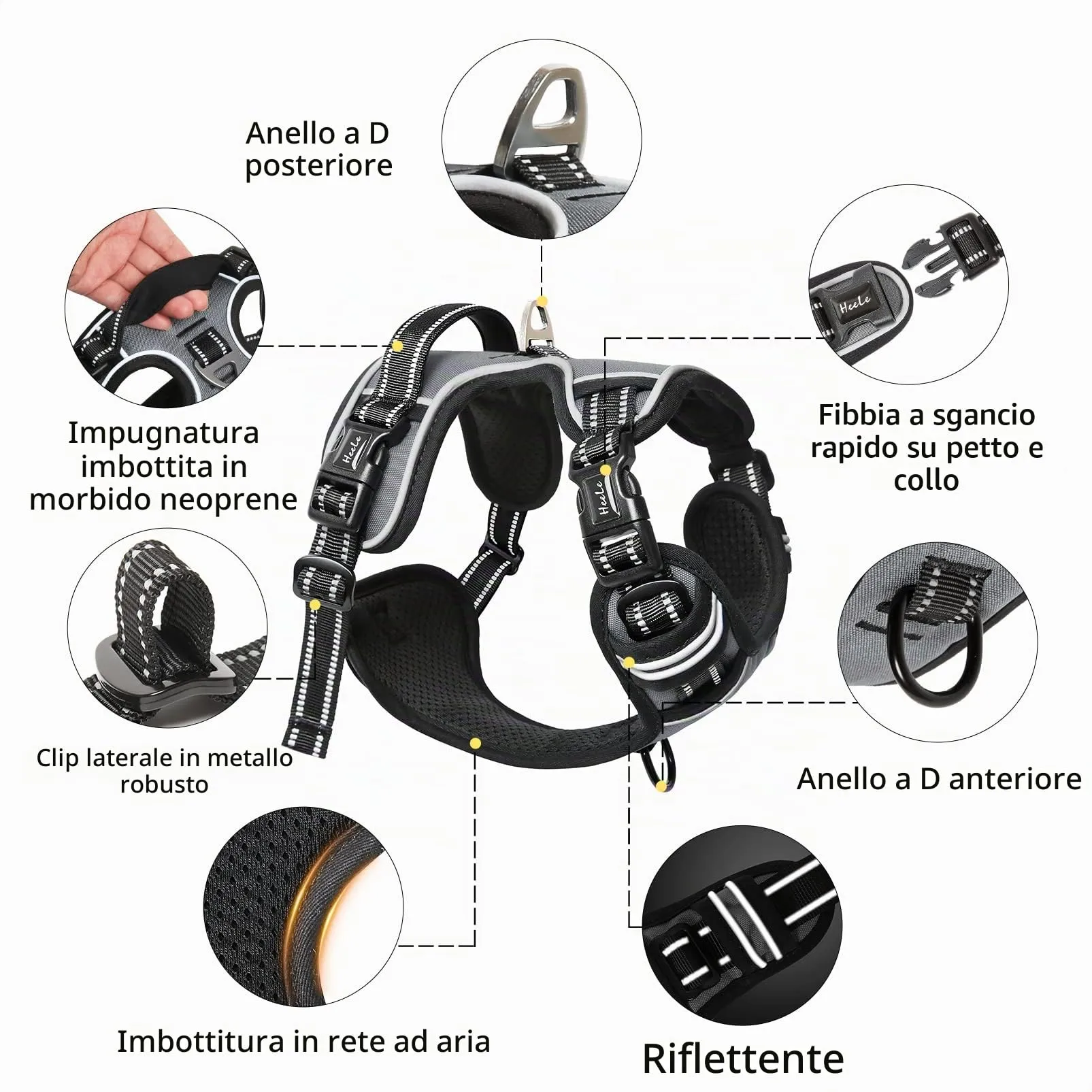 HEELE Pettorina Cane Anti-tiro Riflettente e Regolabile con Maniglia, Grigio XL - immagine 5