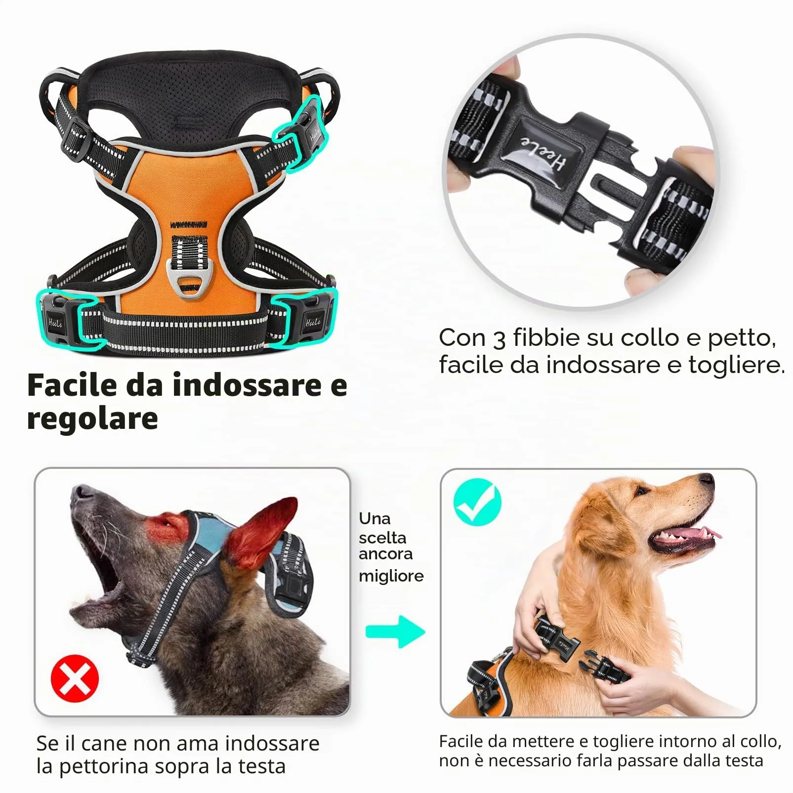 HEELE Pettorina Cane Anti-tiro Riflettente e Regolabile con Maniglia, Arancione XL - immagine 4