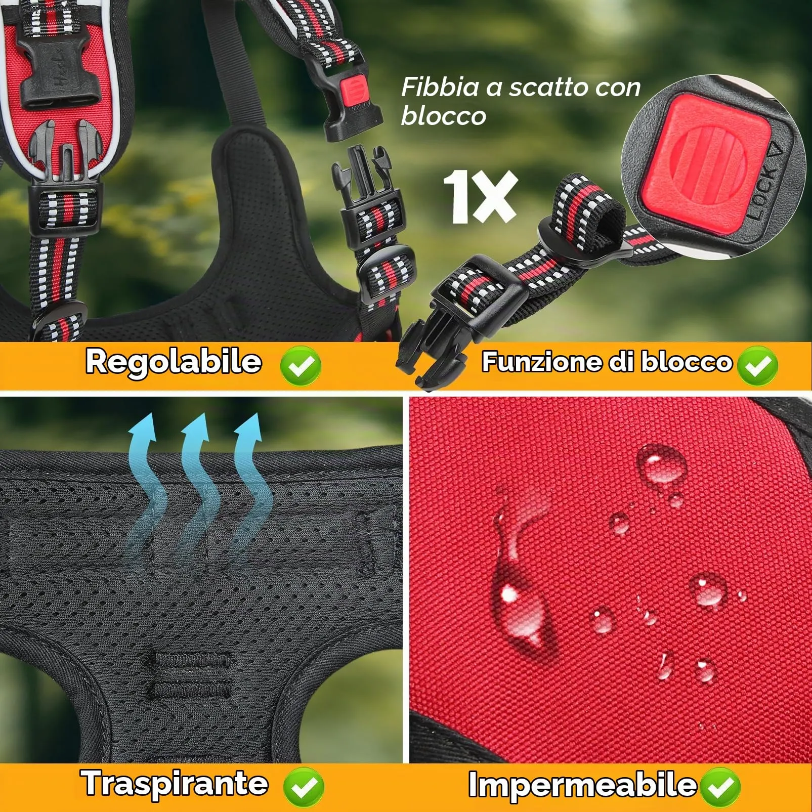 HEELE Pettorina Cane No-Pull Regolabile Riflettente, Rosso-Serratura, L - immagine 5
