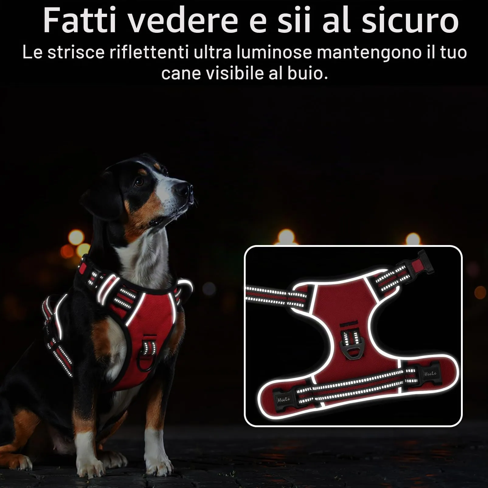 HEELE Pettorina Cane No-Pull Regolabile Riflettente, Rosso-Serratura, L - immagine 6