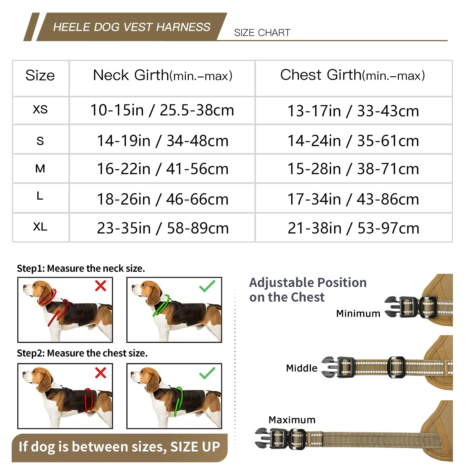 HEELE Pettorina Cane No-Pull Regolabile Riflettente, Marrone-Serratura, M - immagine 2