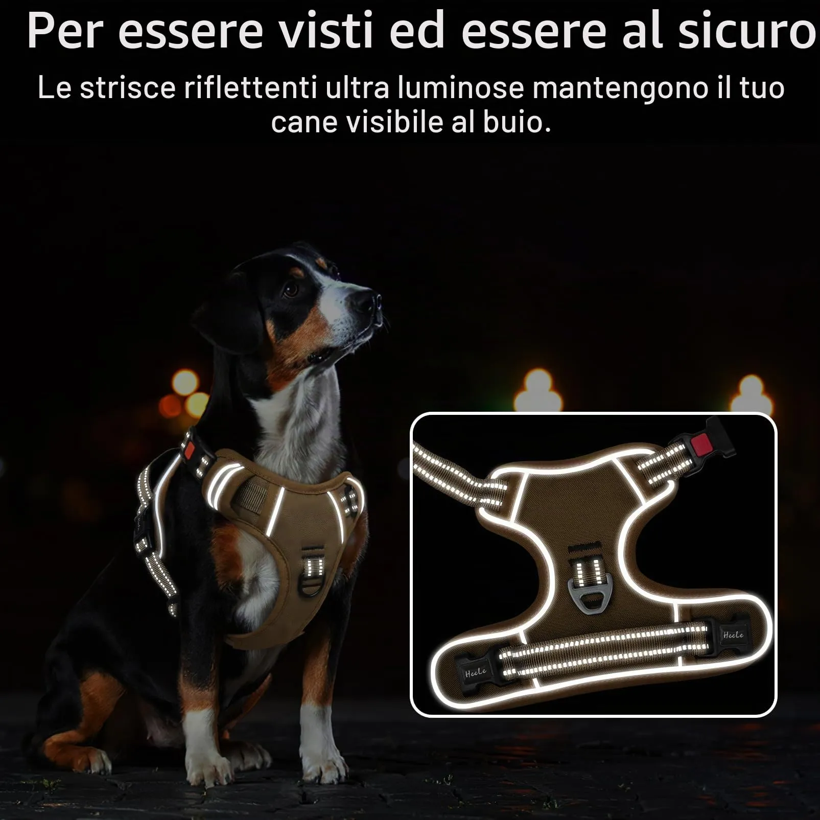HEELE Pettorina Cane No-Pull Regolabile Riflettente, Marrone-Serratura, L - immagine 6