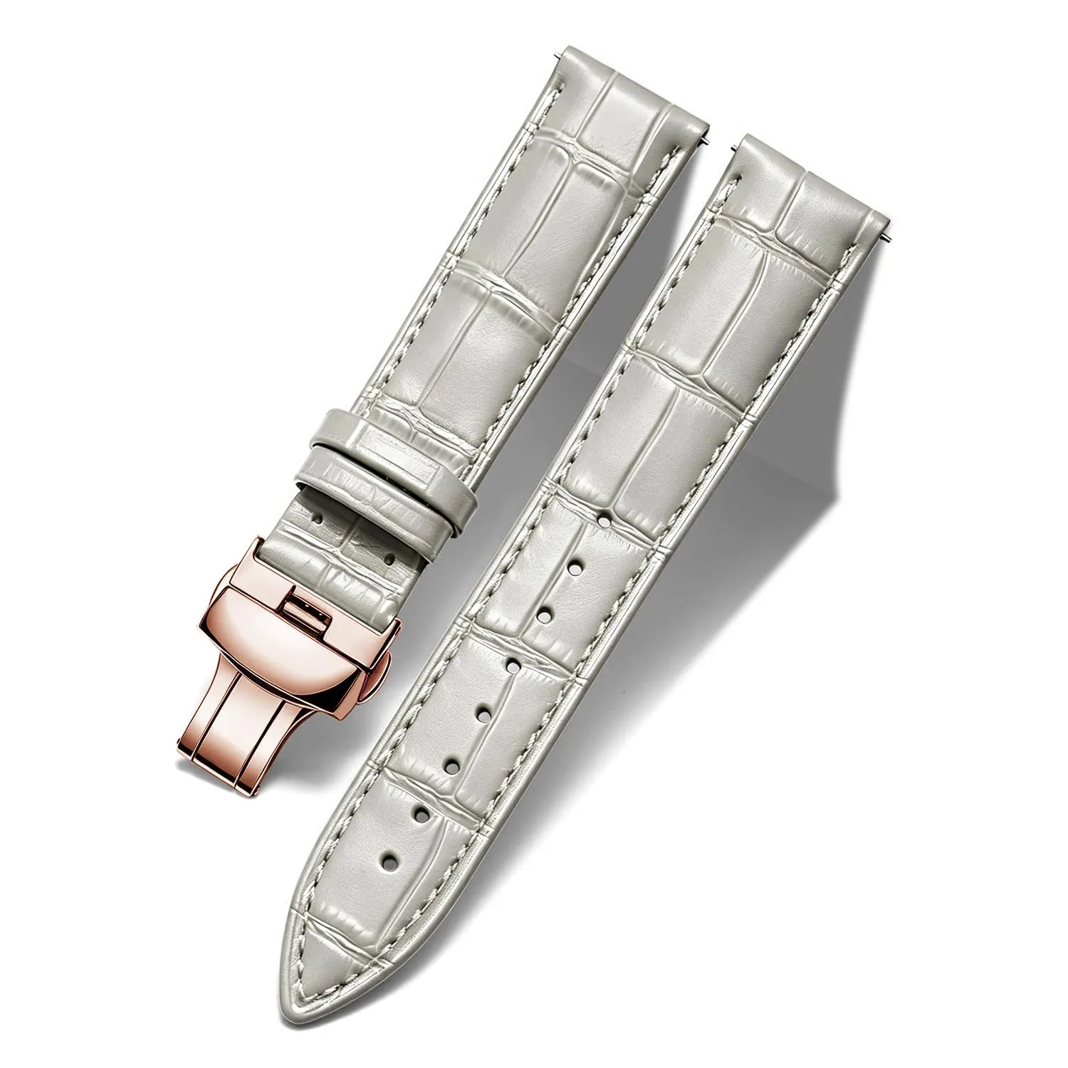 BINLUN Cinturino in Pelle per Orologio Unisex con Fibbia a Farfalla, Grigio-Fibbia in Oro Rosa, 16mm - immagine 1
