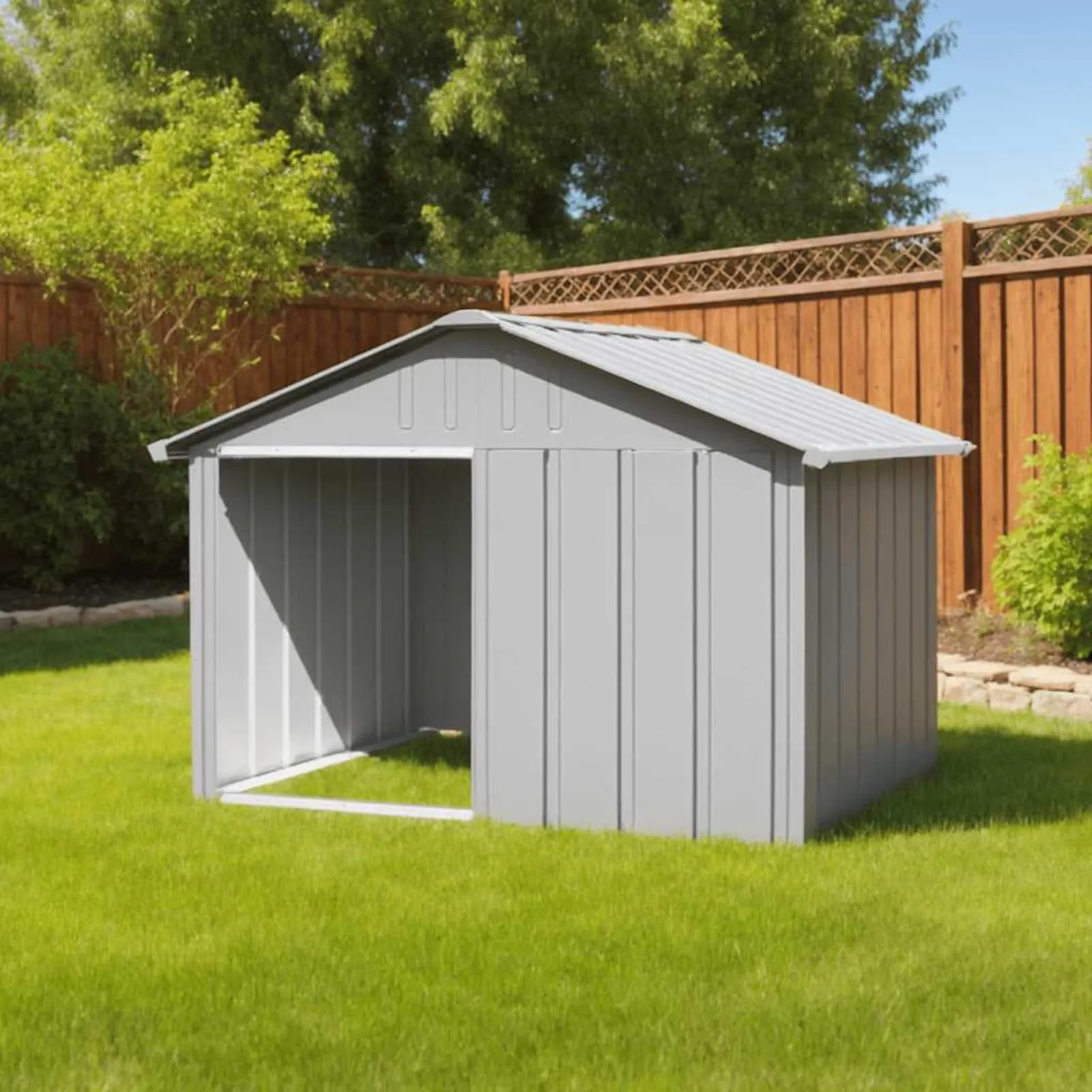 IKAYAA Recinto per Cani da Esterno in Acciaio Zincato, Grigio, 116.5 x 103 x 81.5 cm - immagine 1