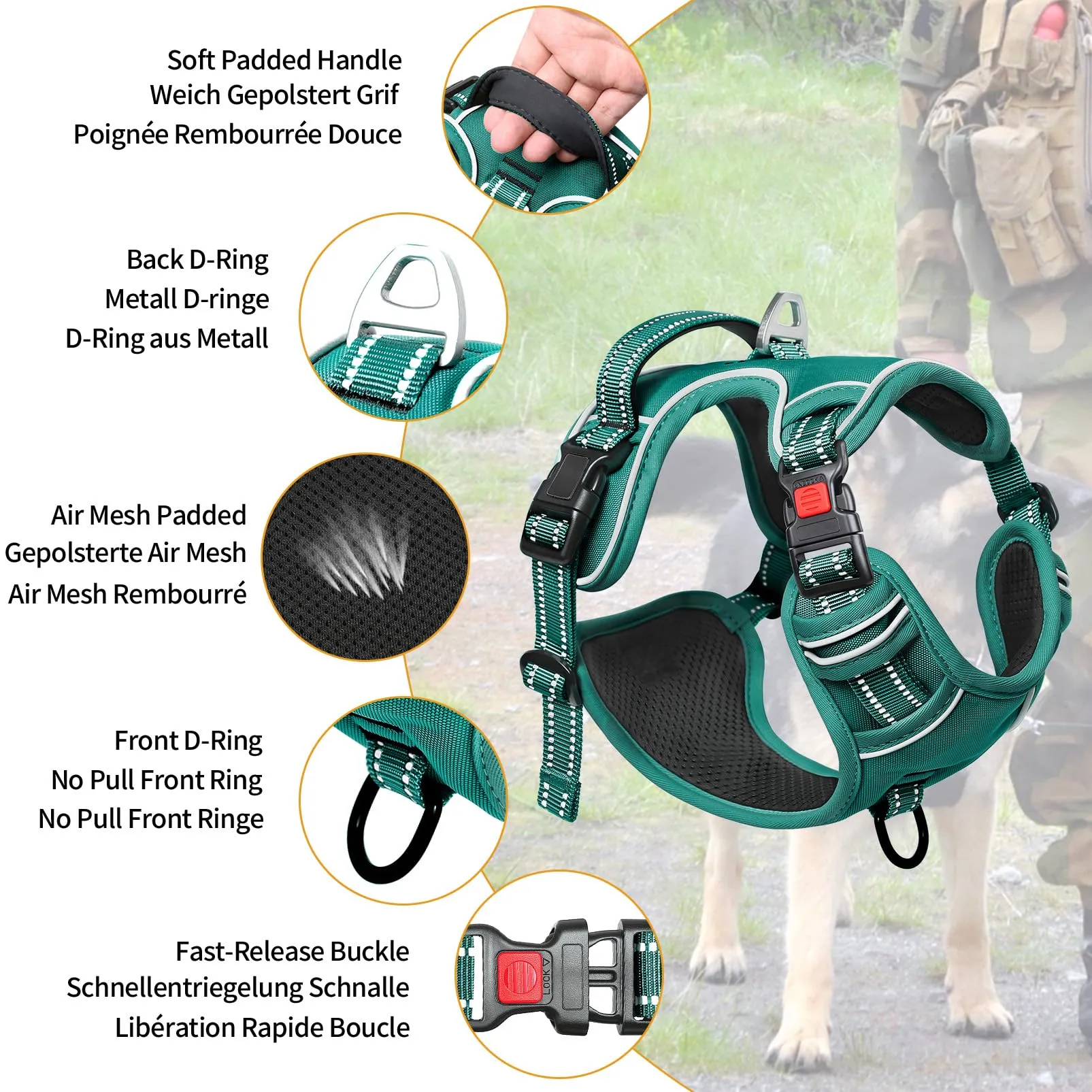 HEELE Pettorina per Cani da Corsa, Regolabile, Riflettente, No-Pull, Verde Erba, L - immagine 3