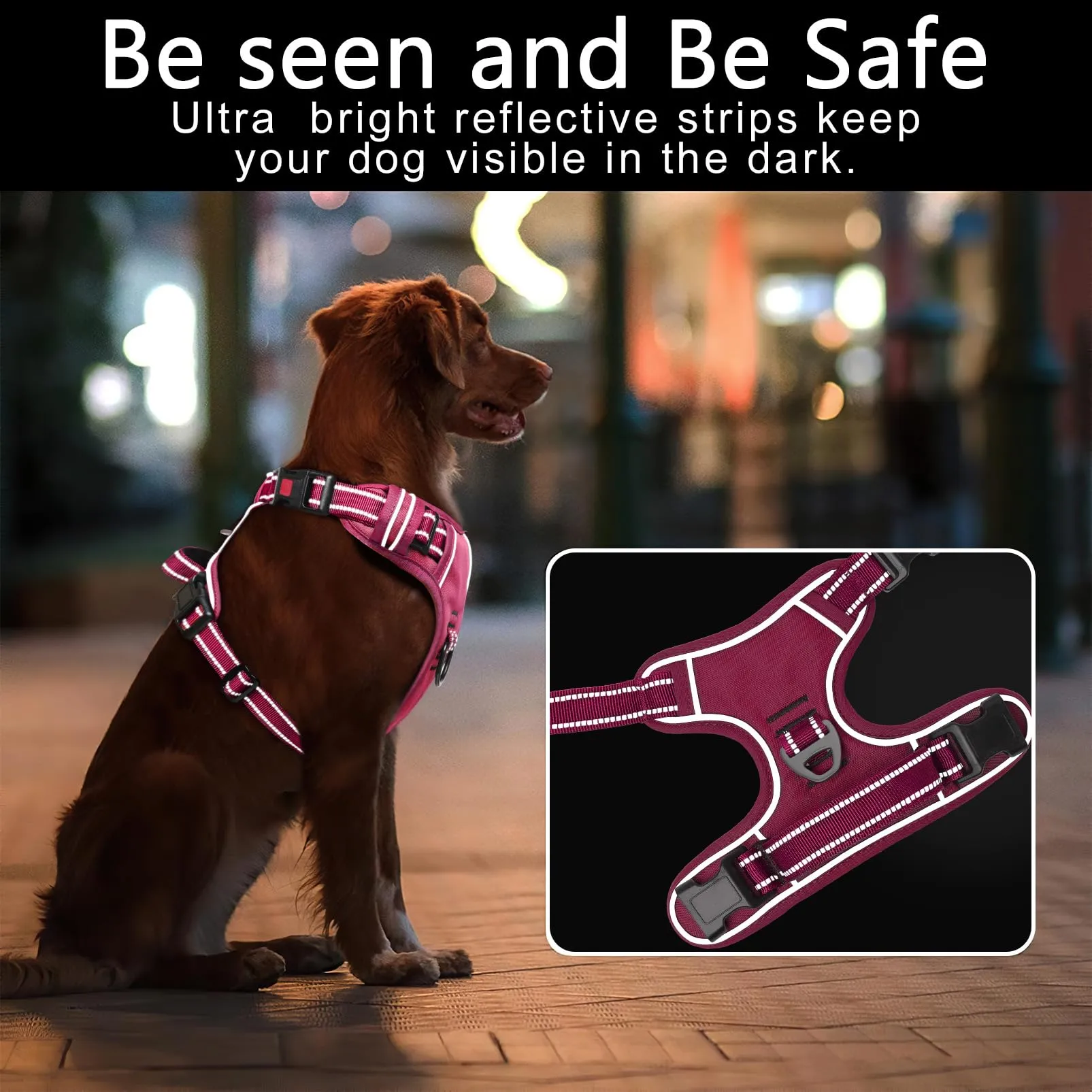 HEELE Pettorina per Cani da Corsa No-Pull, Regolabile e Riflettente, Fucsia, S - immagine 5