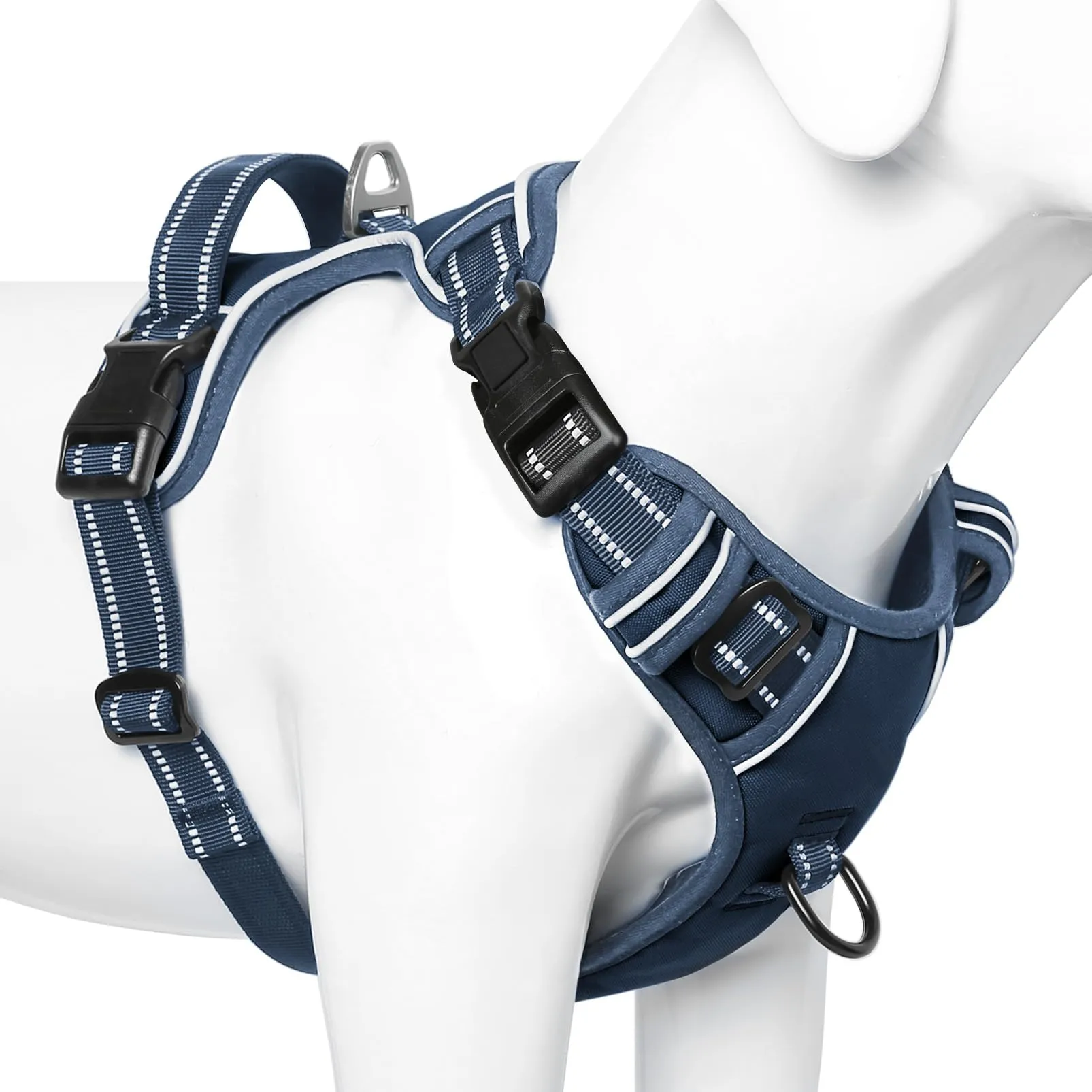 HEELE Pettorina Cane Anti-tiro Riflettente e Regolabile, Imbracatura con Sgancio Rapido dal Collo e Maniglia, Blu Reale XL - immagine 1