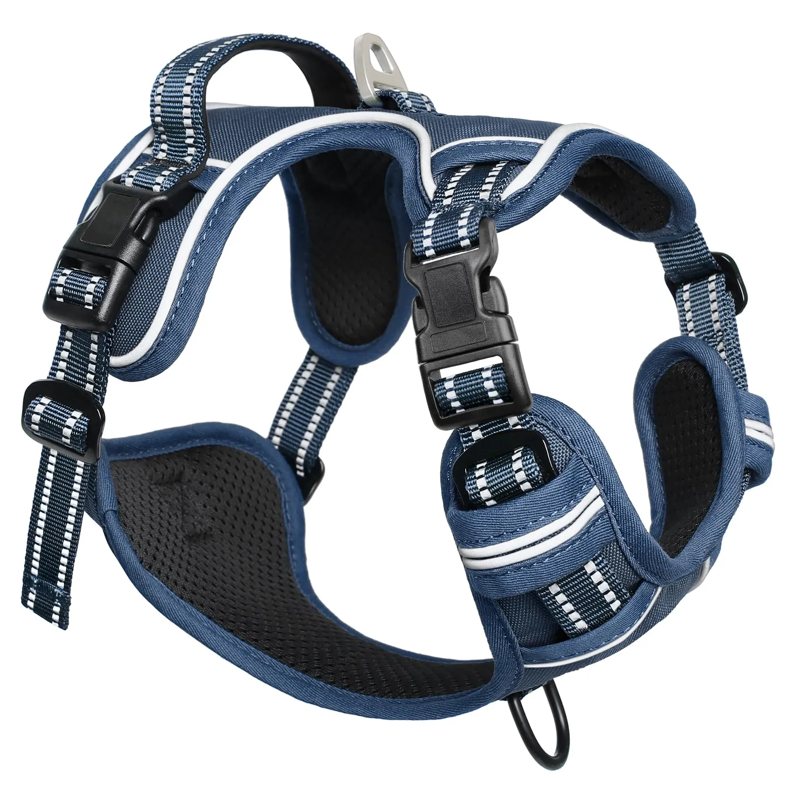 HEELE Pettorina Cane Anti-tiro Riflettente e Regolabile, Imbracatura con Sgancio Rapido dal Collo e Maniglia, Blu Reale, L - immagine 8