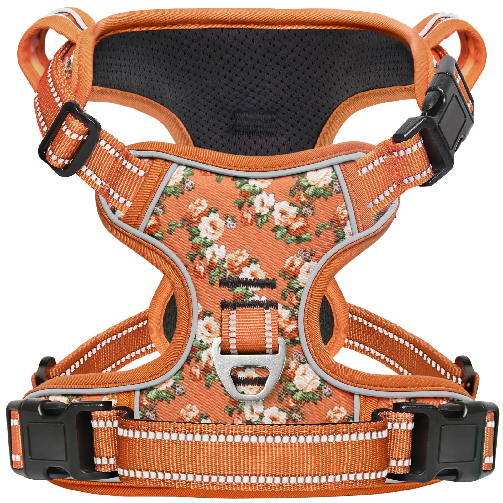 HEELE Imbracatura per Cani Anti-tiro Riflettente e Regolabile, Floral-Arancione M - immagine 1