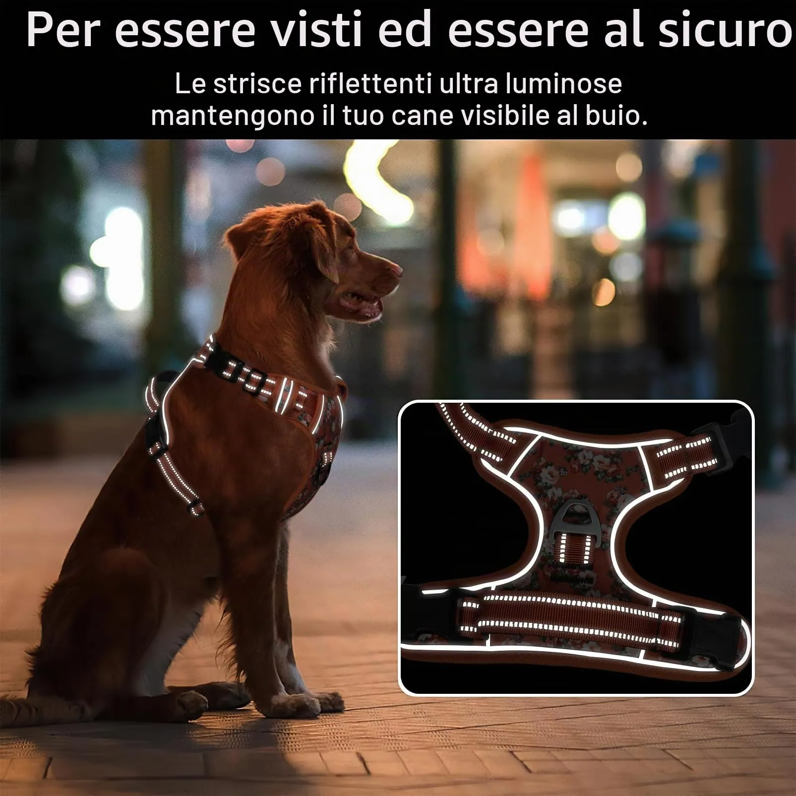 HEELE Imbracatura per Cani Anti-tiro Riflettente e Regolabile, Floral-Arancione M - immagine 5