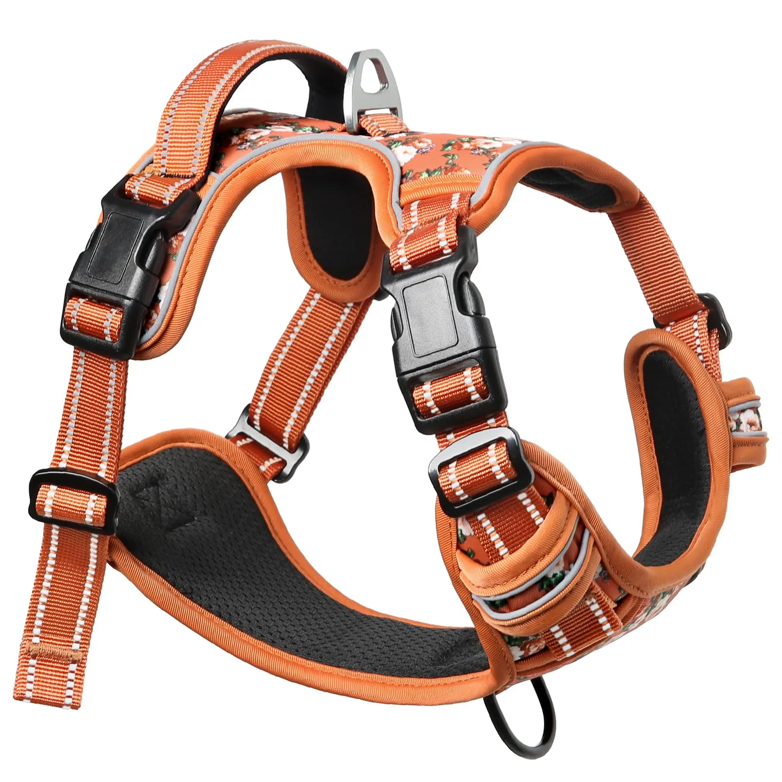 HEELE Imbracatura per Cani Anti-tiro Riflettente e Regolabile, Floral-Arancione M - immagine 6