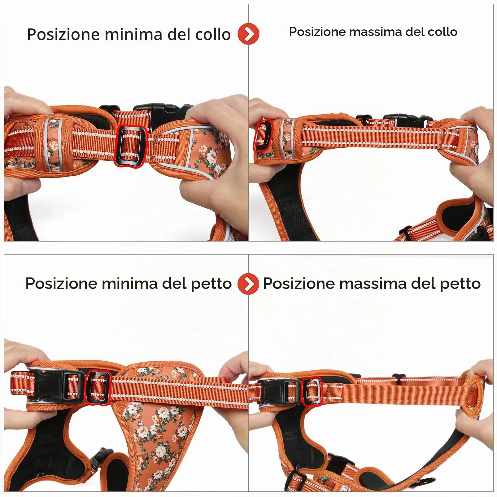 HEELE Imbracatura per Cani Anti-tiro Riflettente e Regolabile, Floral-Arancione M - immagine 7