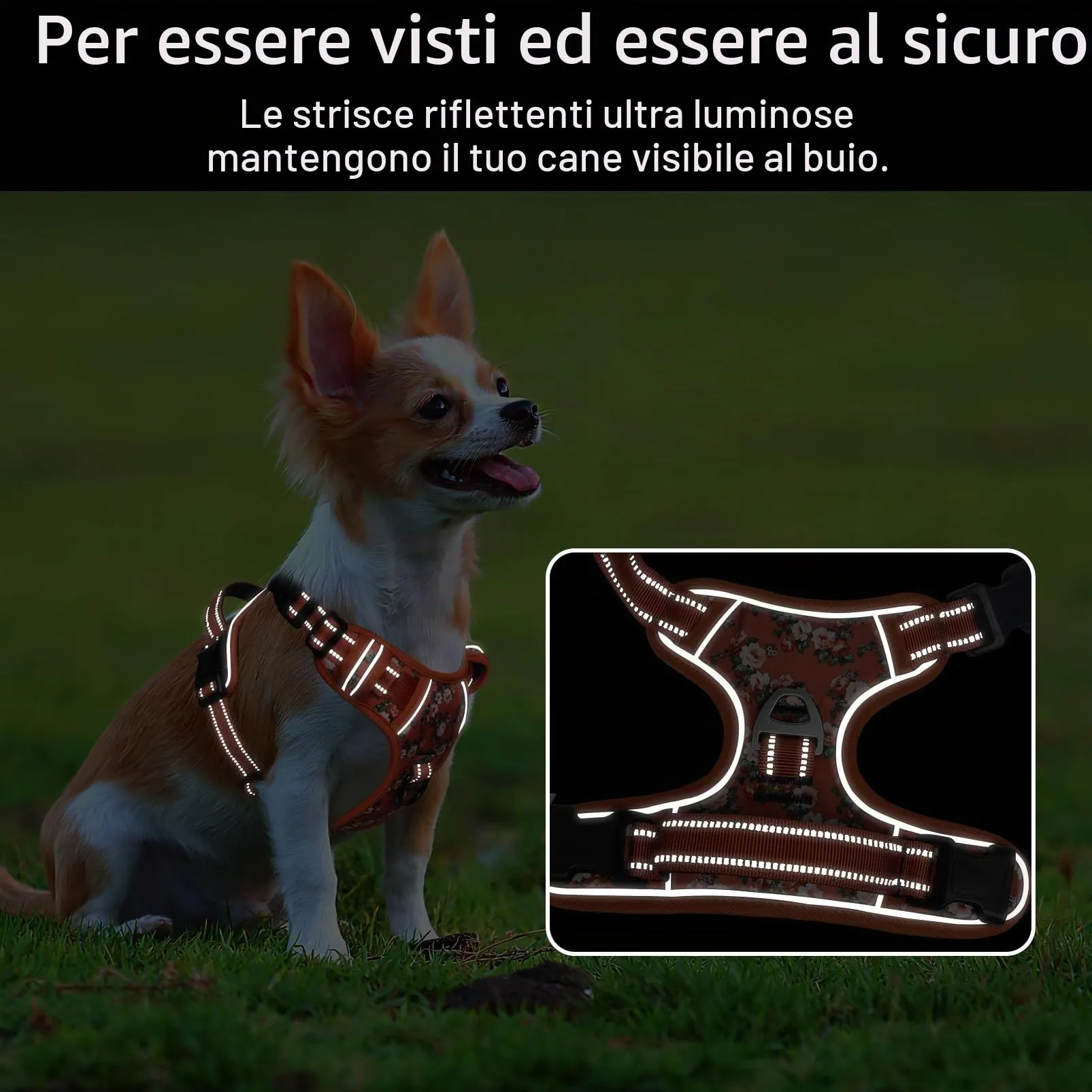 HEELE Pettorina Cane Anti-tiro Riflettente e Regolabile, Imbracatura con Sgancio Rapido dal Collo e Maniglia, Floral-Arancione, XS - immagine 5