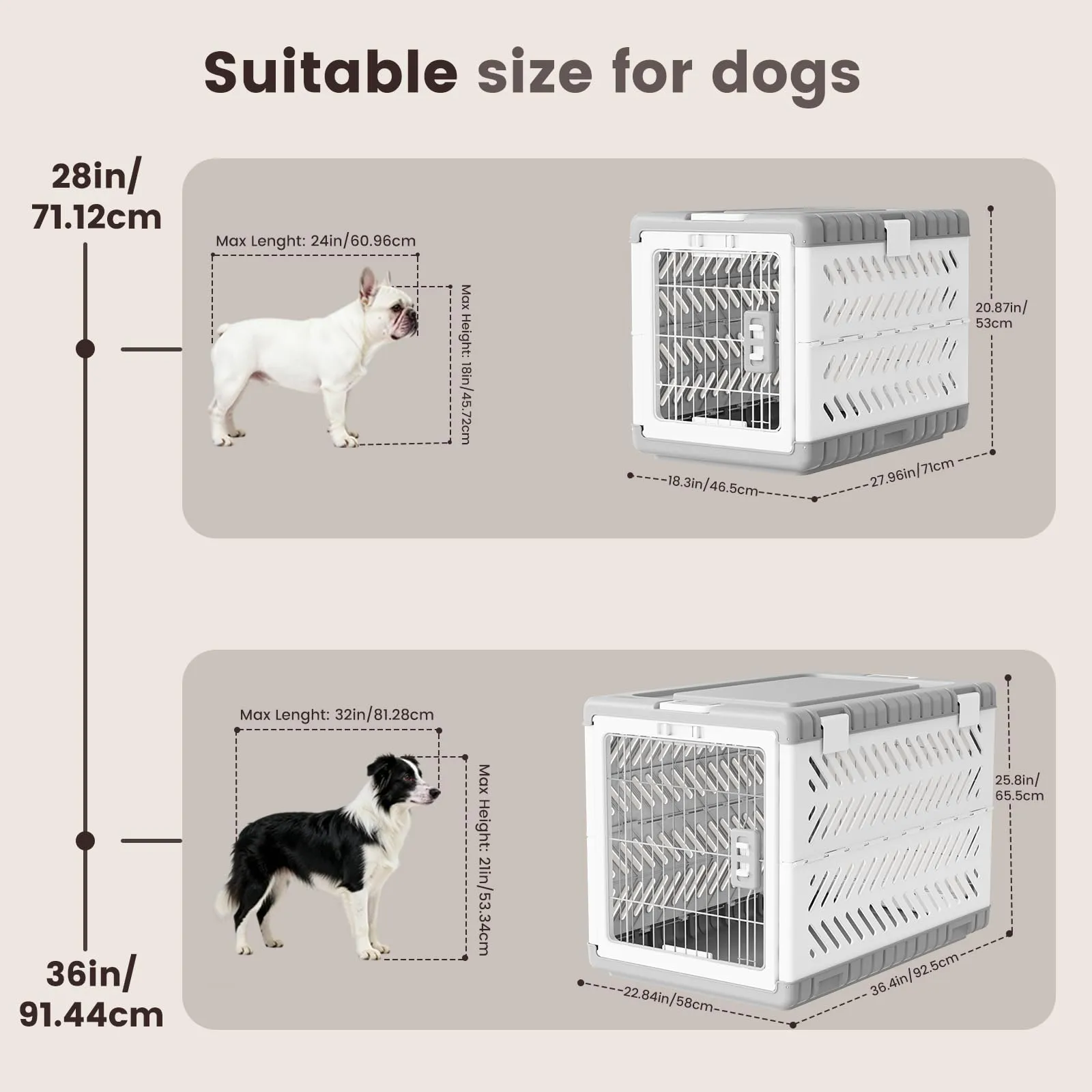 Gardner Pet Trasportino Pieghevole per Cani Media/Grande, 71x46x53cm, Grigio - immagine 3