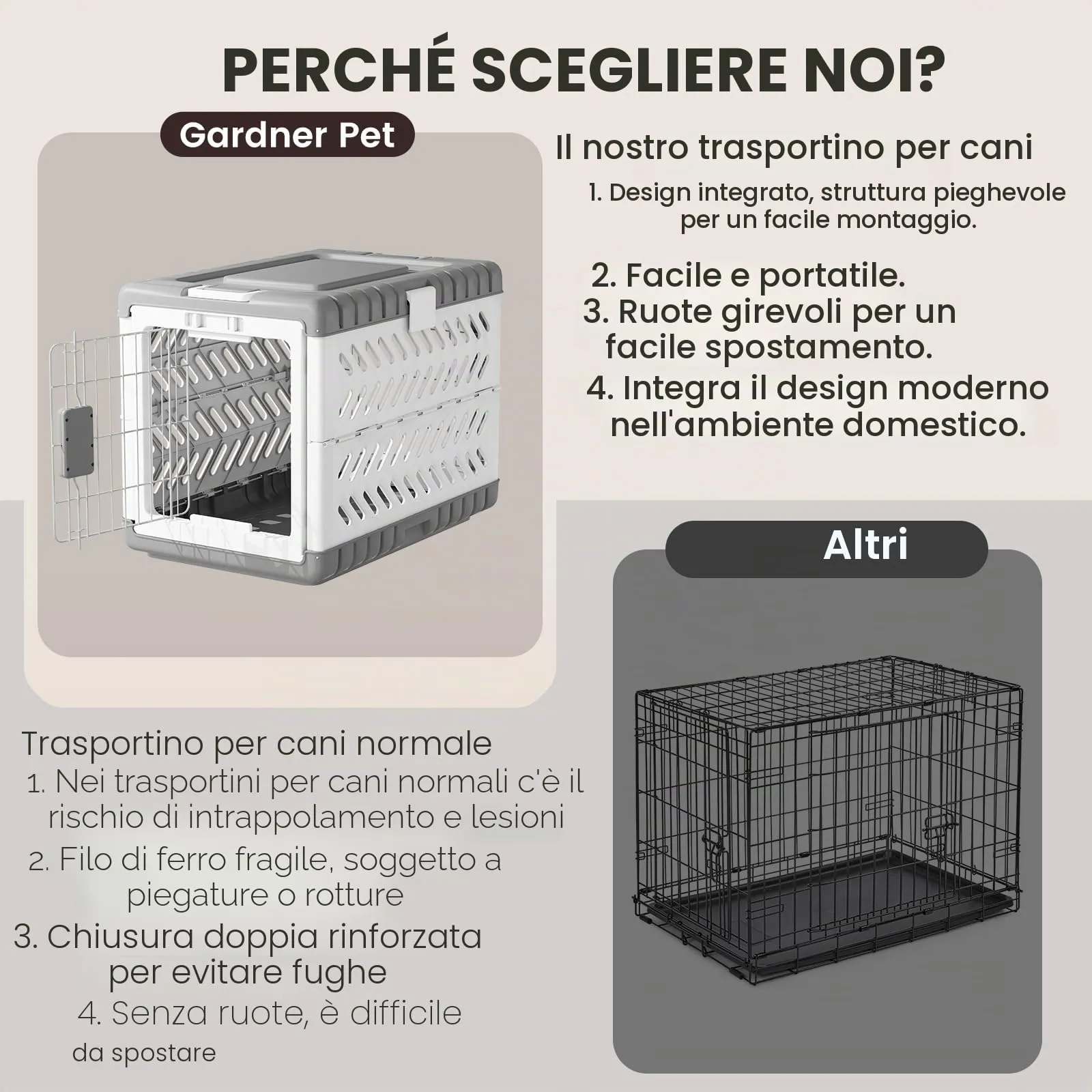Gardner Pet Trasportino Pieghevole per Cani Media/Grande, 71x46x53cm, Grigio - immagine 6