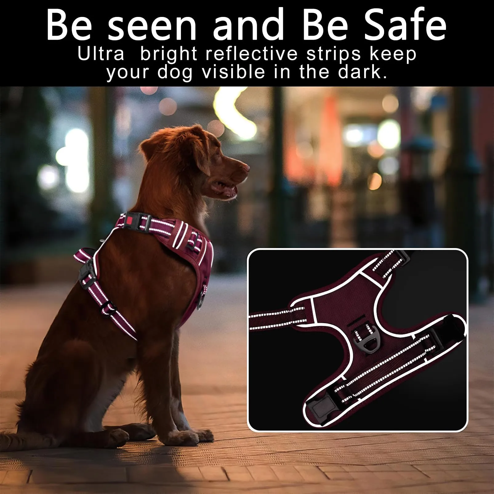 HEELE Pettorina per Cani No-Pull Riflettente, Rosso Borgogna, XL - immagine 7