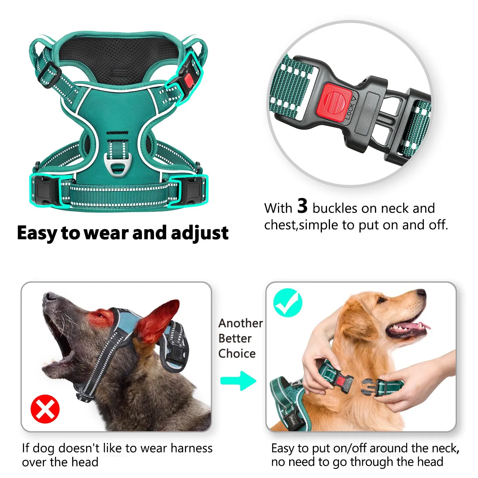 HEELE Pettorina per Cani da Corsa, Regolabile, Riflettente, No-Pull - Verde Erba, S - immagine 2