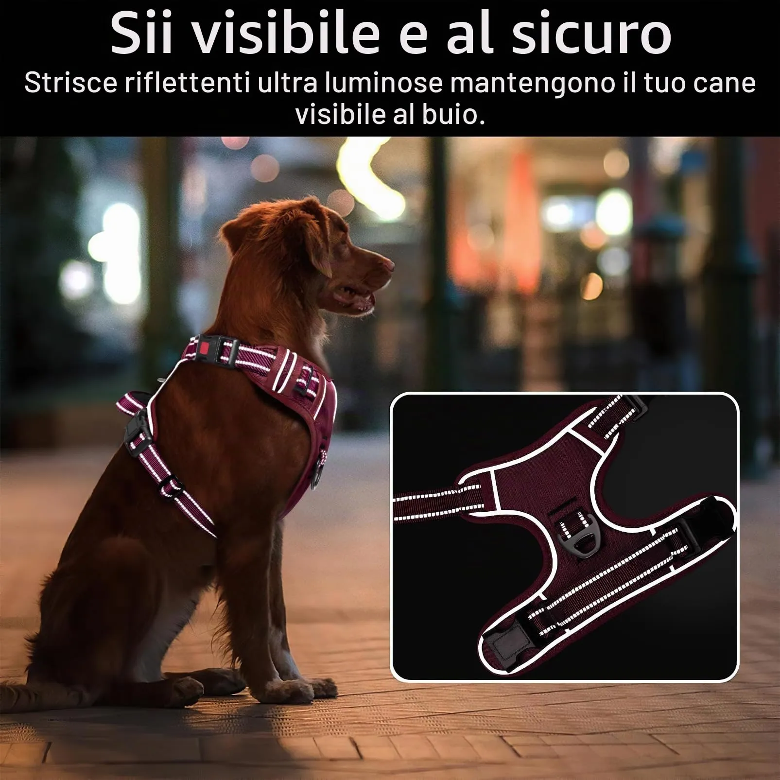 HEELE Pettorina per Cani da Corsa No-Pull, Regolabile e Riflettente, Rosso Borgogna, M - immagine 5